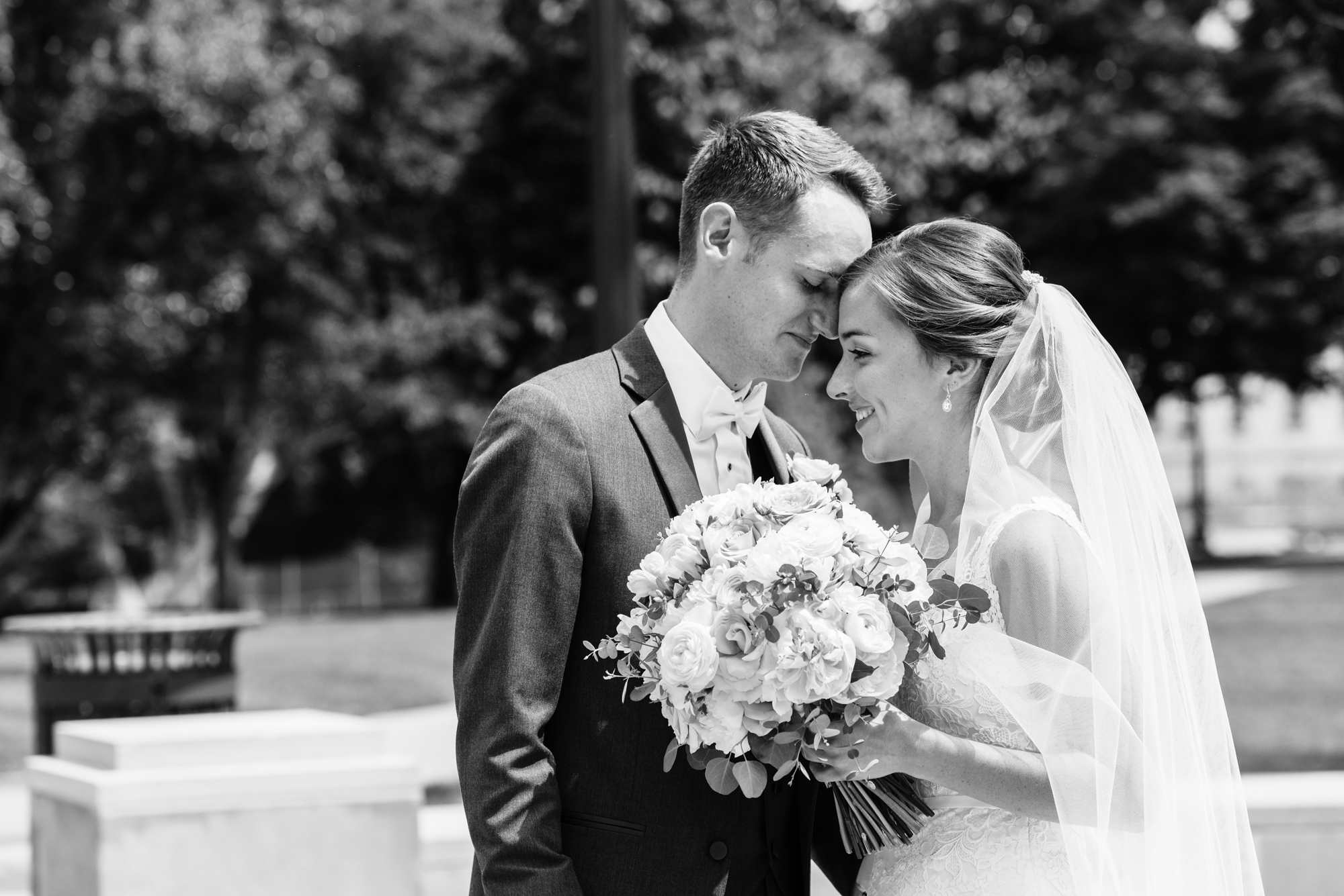 Bride & Groom during their first look before their wedding ceremony at the Basilica of the Sacred Heart on the campus of the University of Notre Dame