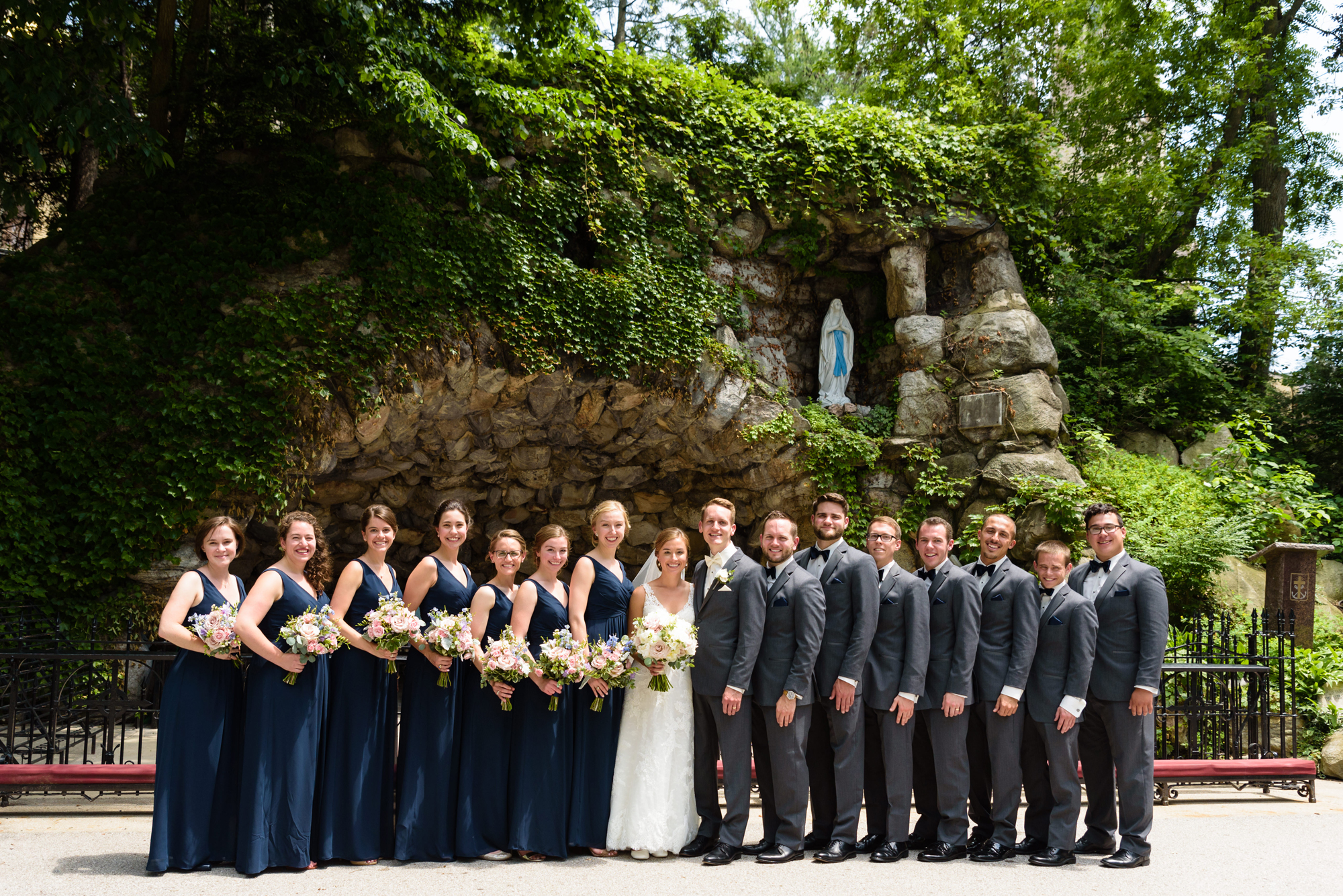 Wedding Party at the Grotto on the campus of the University of Notre Dame