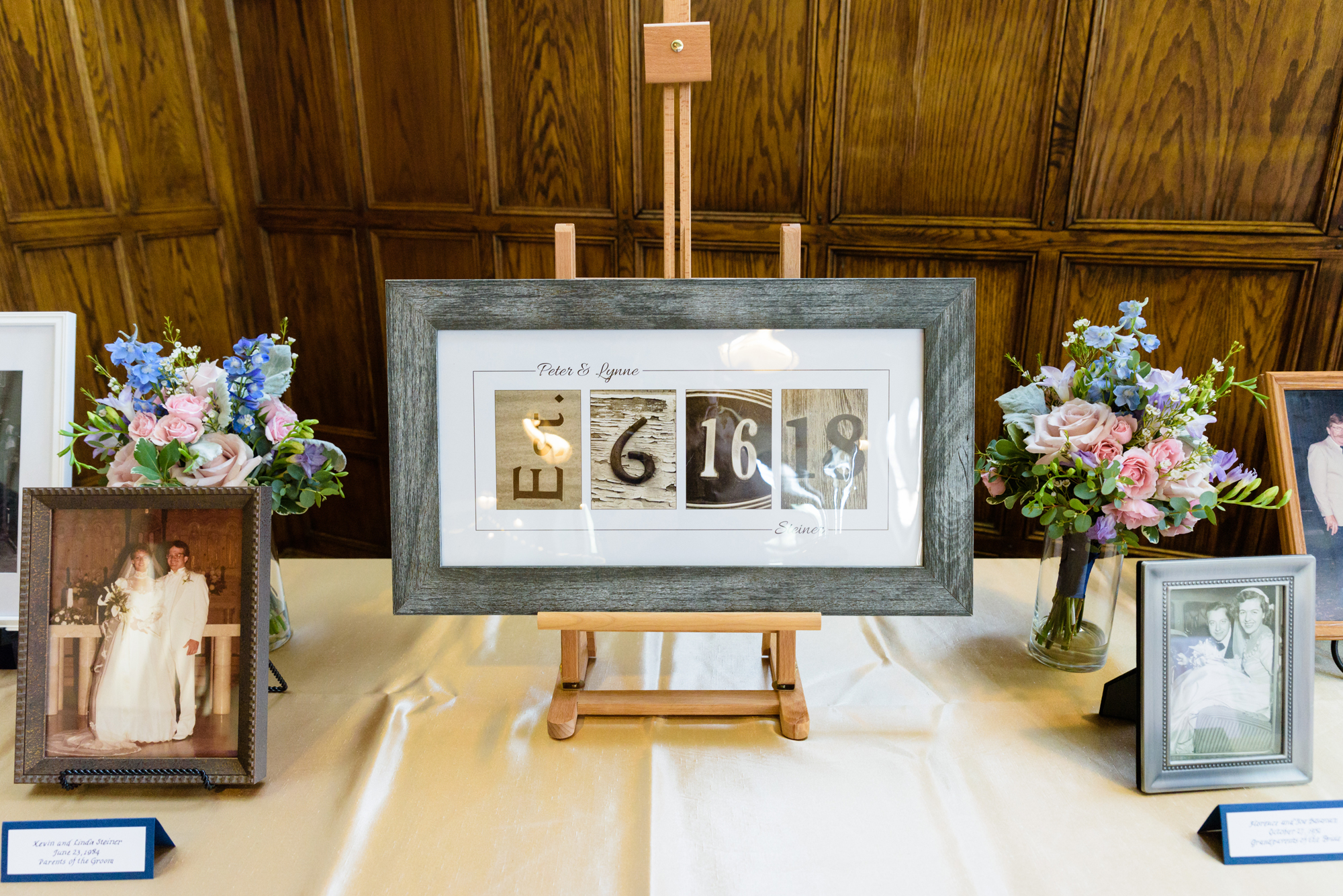 Wedding reception details in South Dining Hall on the campus of the University of Notre Dame