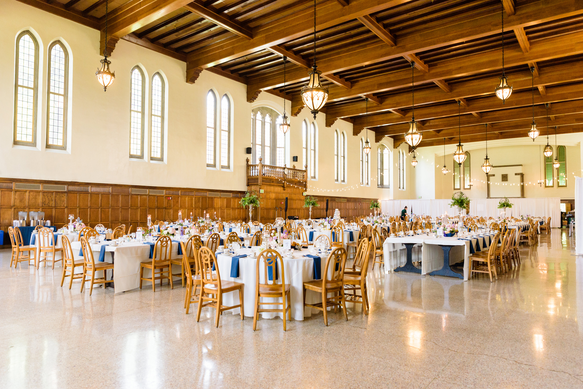 Wedding reception details in South Dining Hall on the campus of the University of Notre Dame