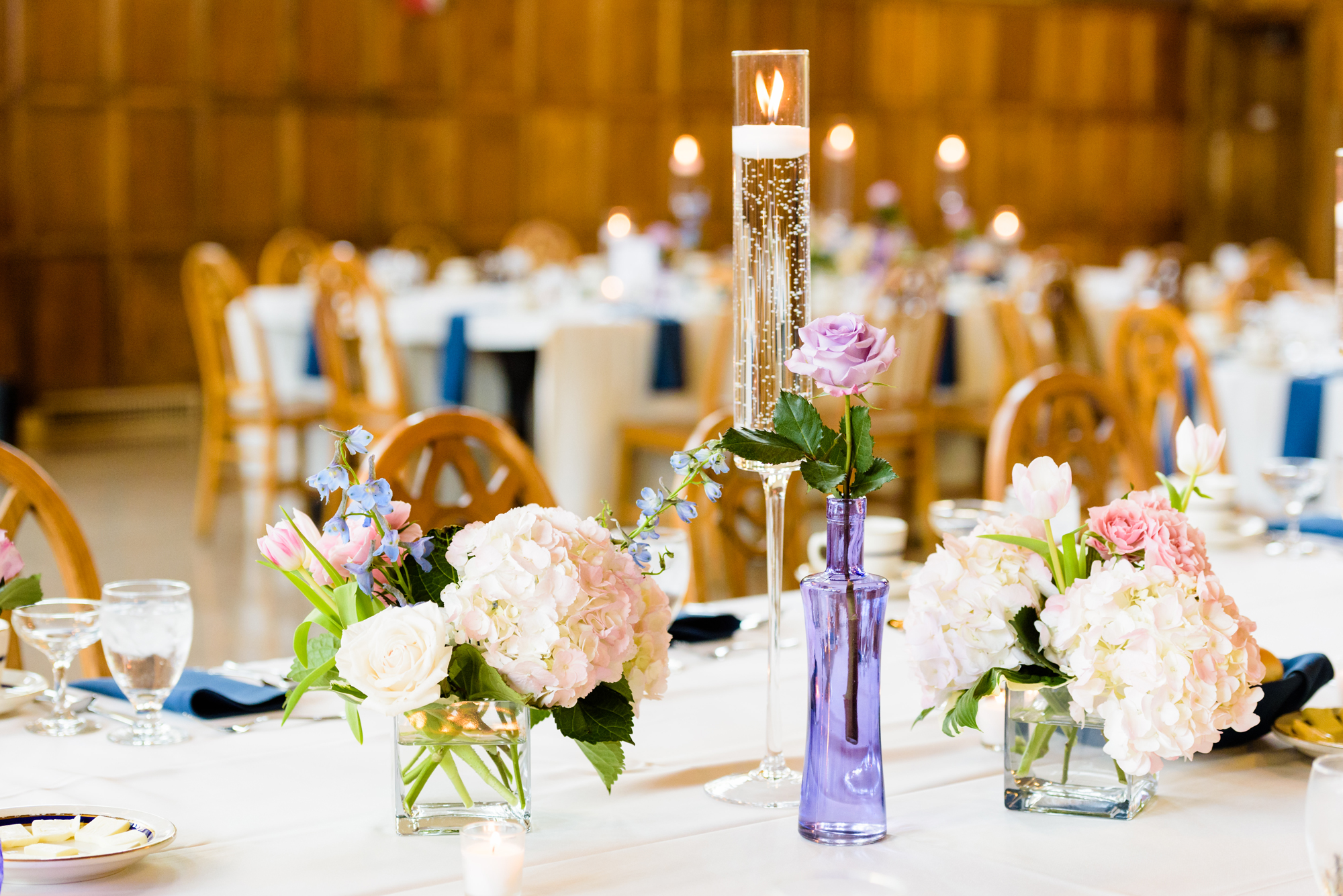 Wedding reception details in South Dining Hall on the campus of the University of Notre Dame