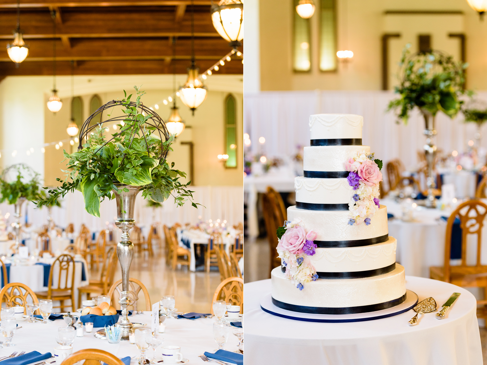 Wedding reception details in South Dining Hall on the campus of the University of Notre Dame