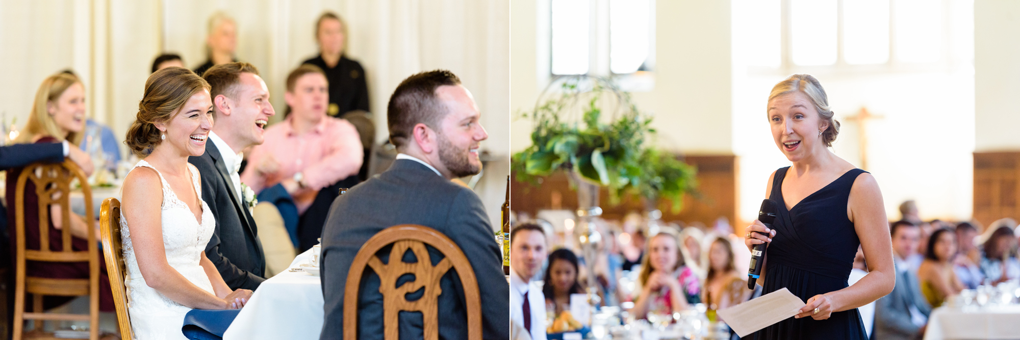 Maid of Honor toast at a Wedding reception in South Dining Hall on the campus of the University of Notre Dame