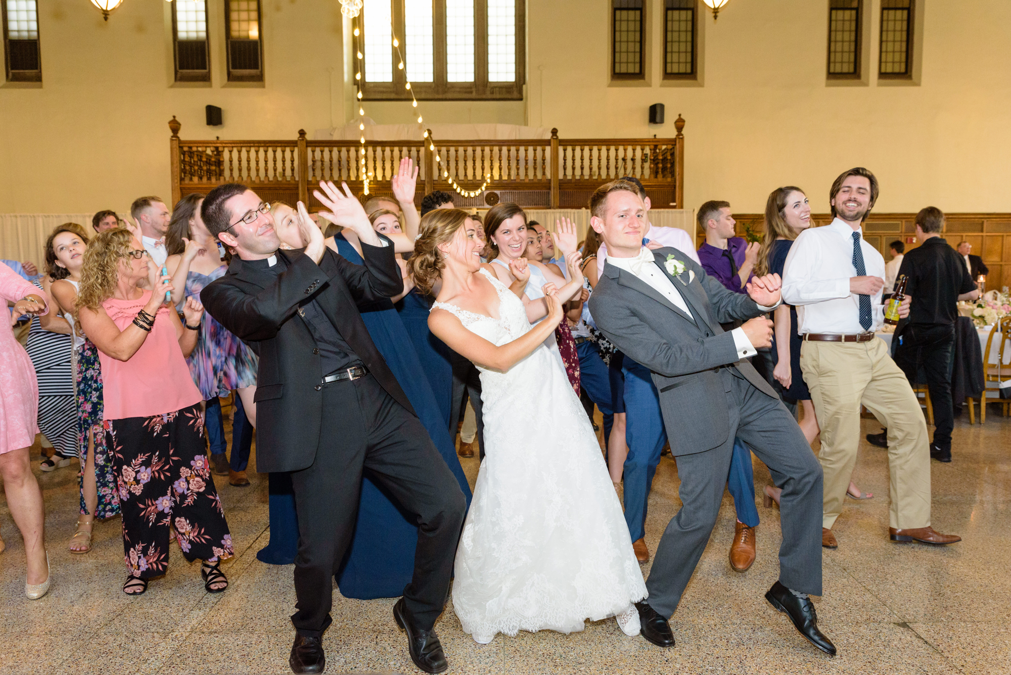 Wedding reception in South Dining Hall on the campus of the University of Notre Dame