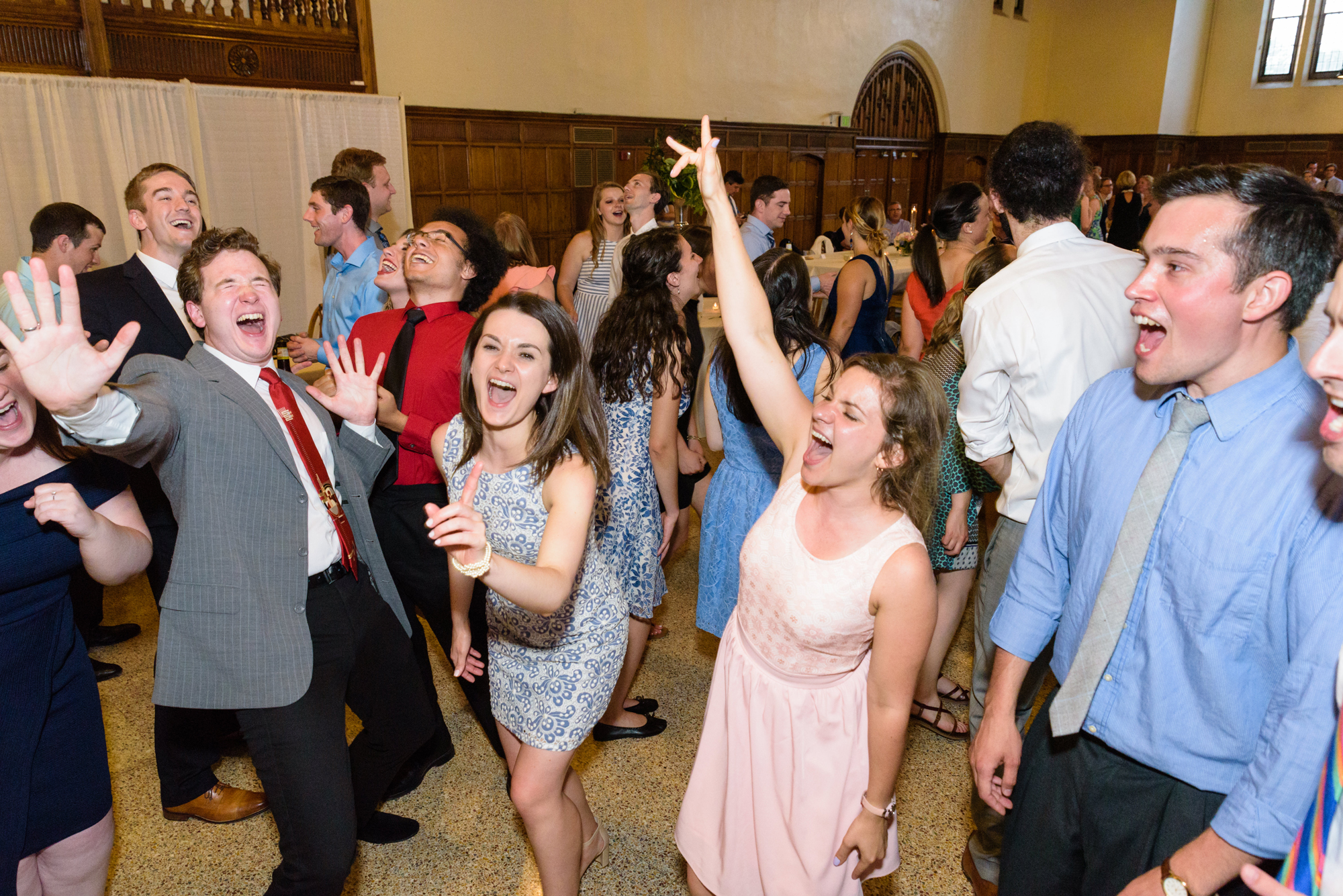 Wedding reception in South Dining Hall on the campus of the University of Notre Dame