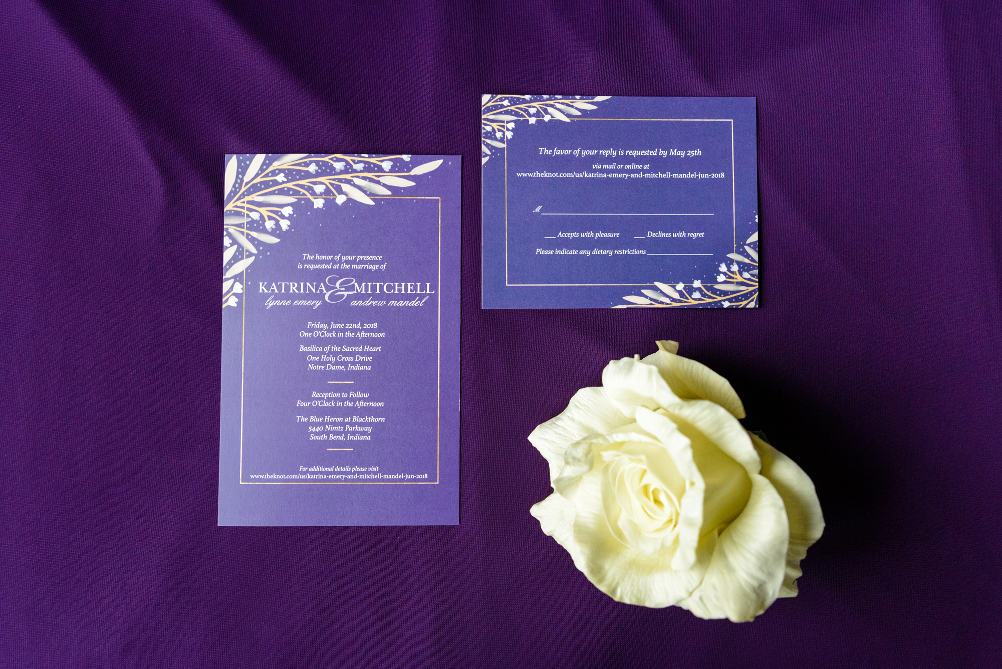 Bride's Invitation Details for her wedding ceremony at the Basilica of the Sacred Heart on the campus of the University of Notre Dame