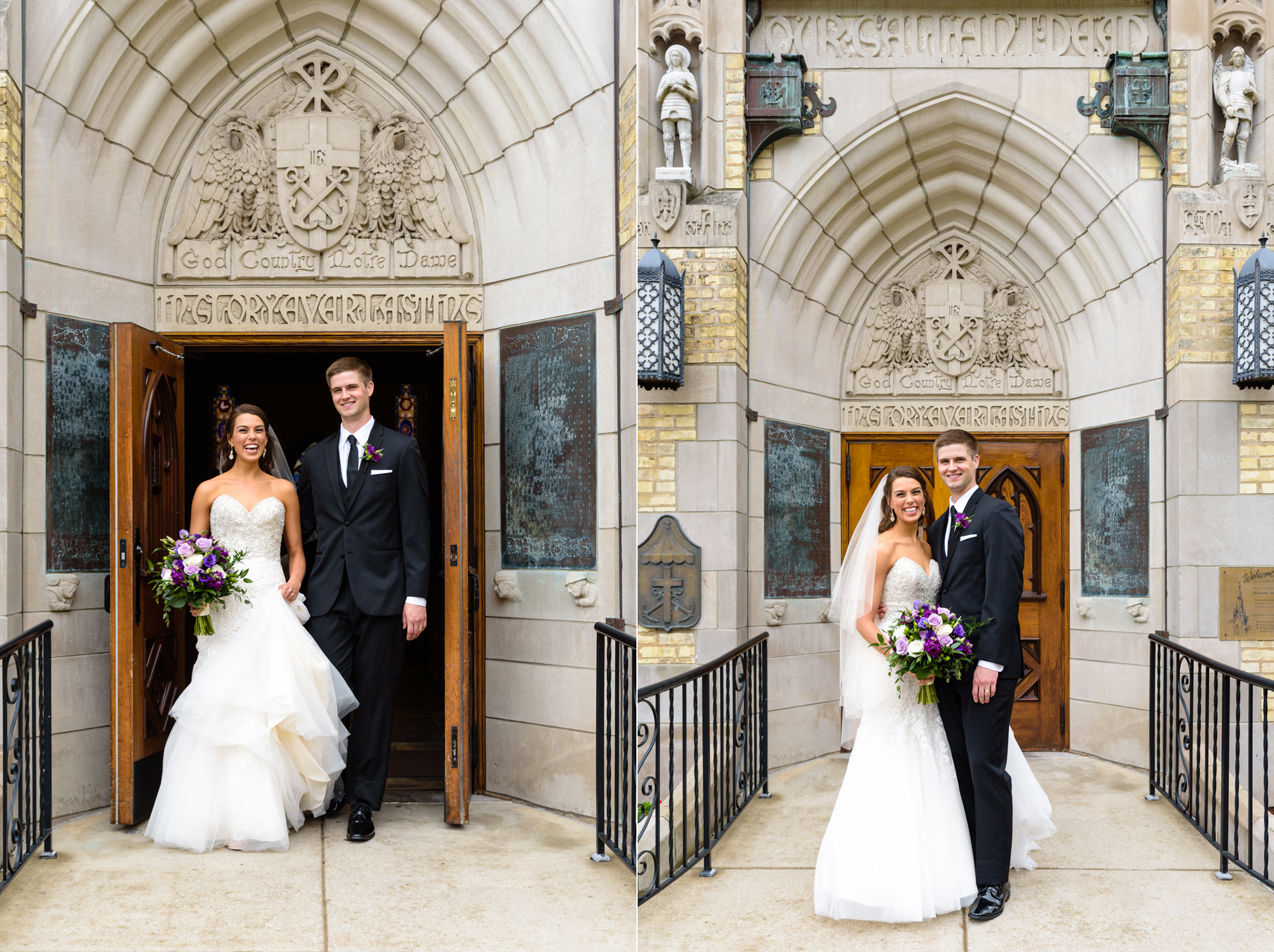 Bride & Groom leaving their wedding ceremony out the God Country Door at the Basilica of the Sacred Heart on the campus of the University of Notre Dame