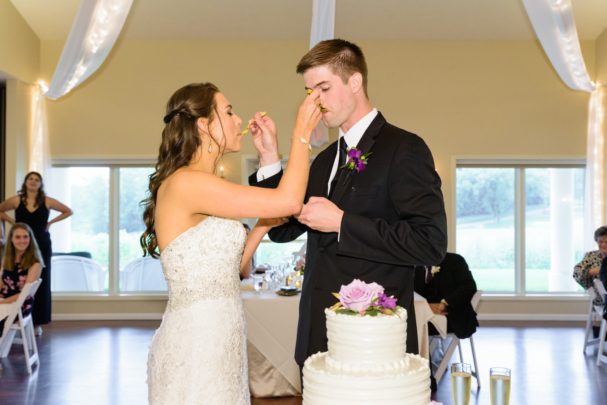 Bride & Groom’s cake cutting at a Wedding Reception at Blue Heron at Blackthorn