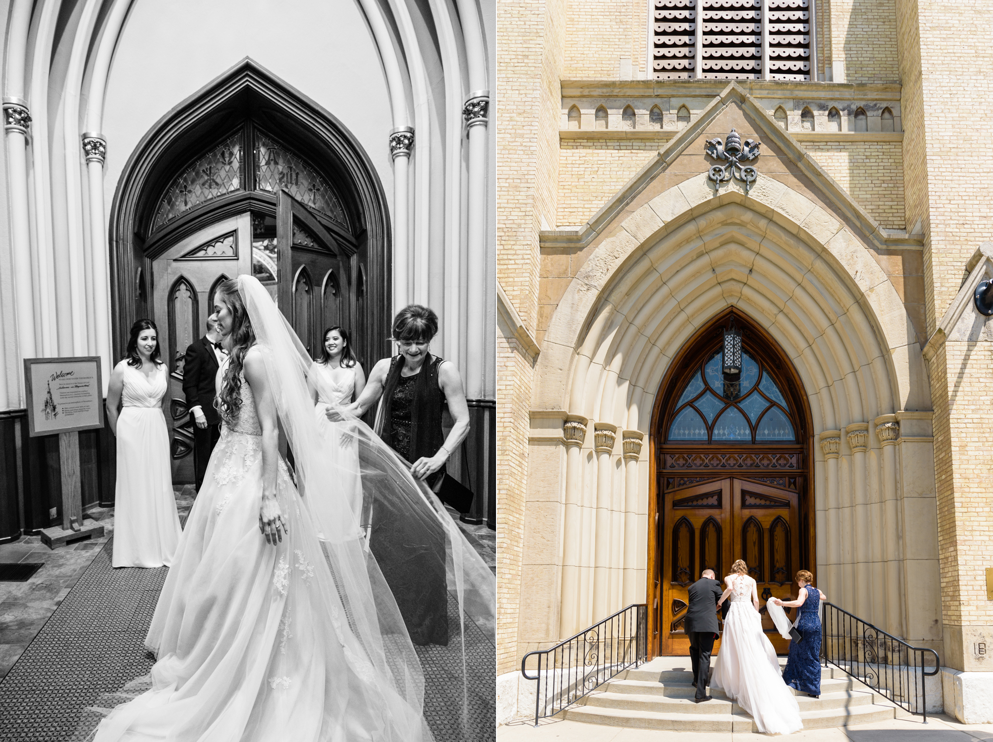 Bride before a wedding ceremony at the Basilica of the Sacred Heart on the campus of the University of Notre Dame