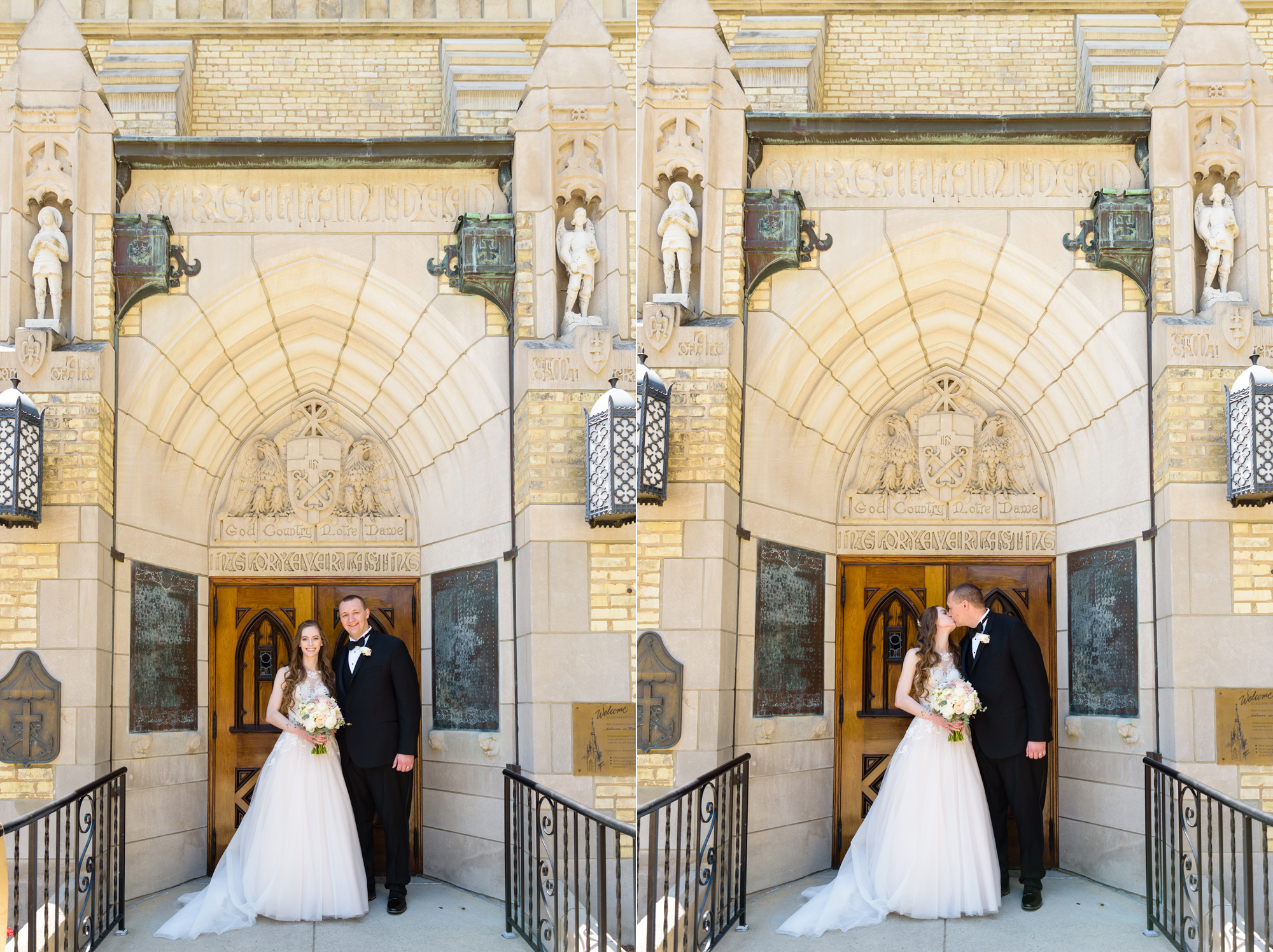 Bride & Groom leaving their wedding ceremony out the God Country Door at the Basilica of the Sacred Heart on the campus of the University of Notre Dame