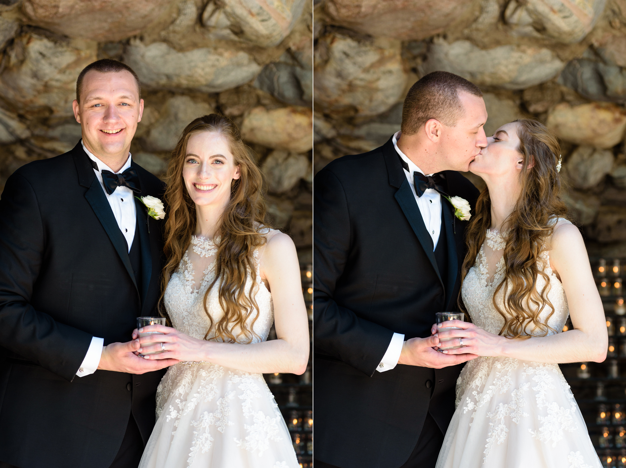 Bride & Groom at the Grotto after their wedding ceremony at the Basilica of the Sacred Heart on the campus of the University of Notre Dame