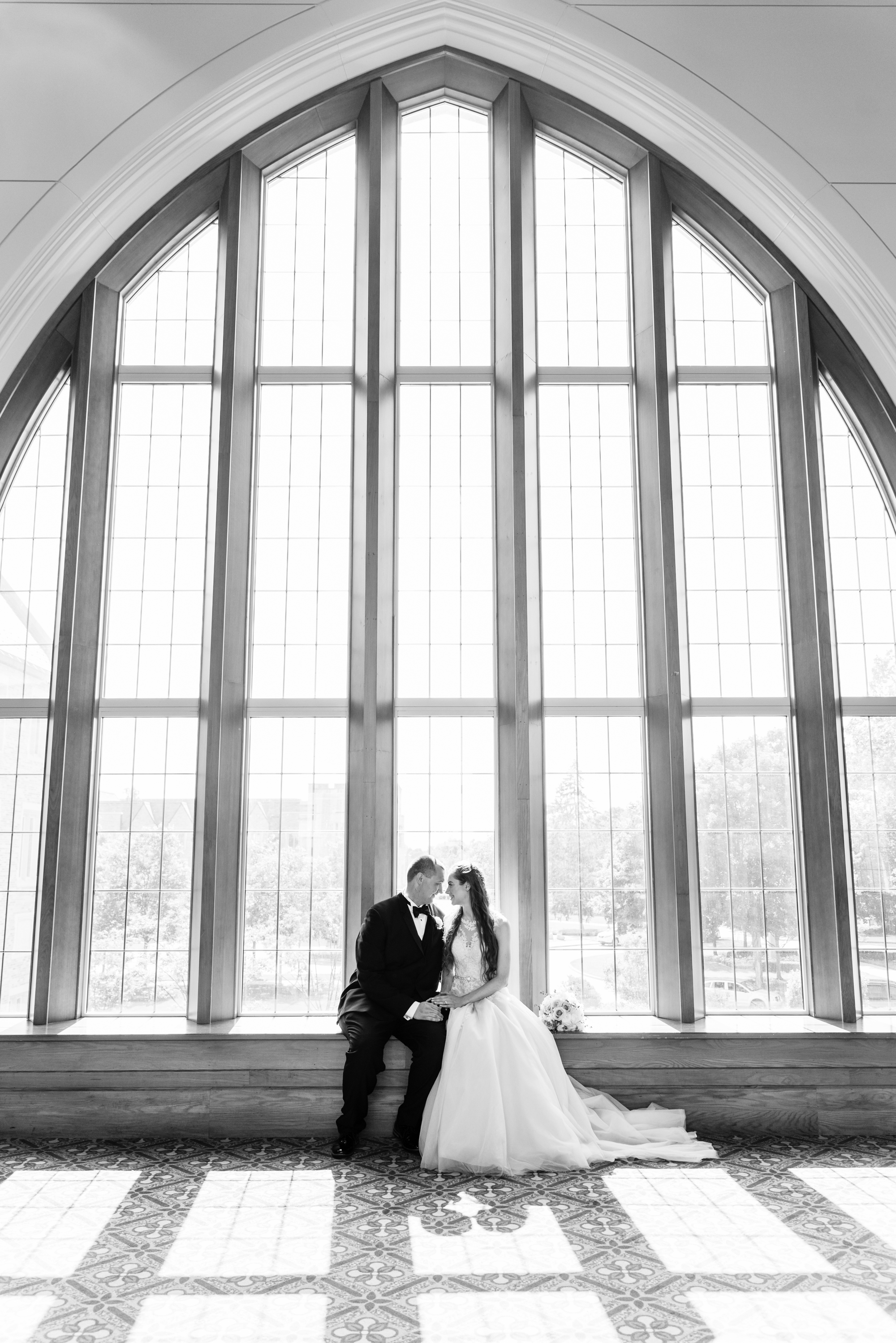 Bride & Groom in the Law library study hall after their wedding ceremony at the Basilica of the Sacred Heart on the campus of the University of Notre Dame