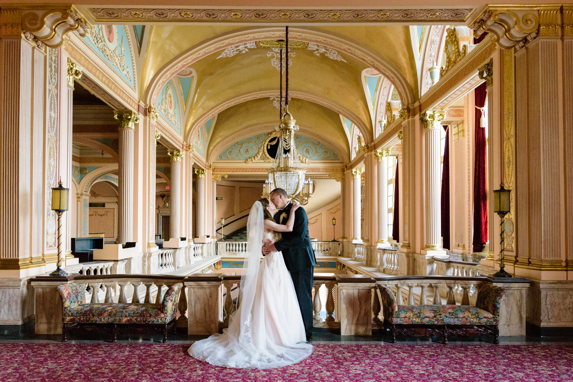 End of the night photos of the Bride & Groom at their wedding reception at the Palais Royale