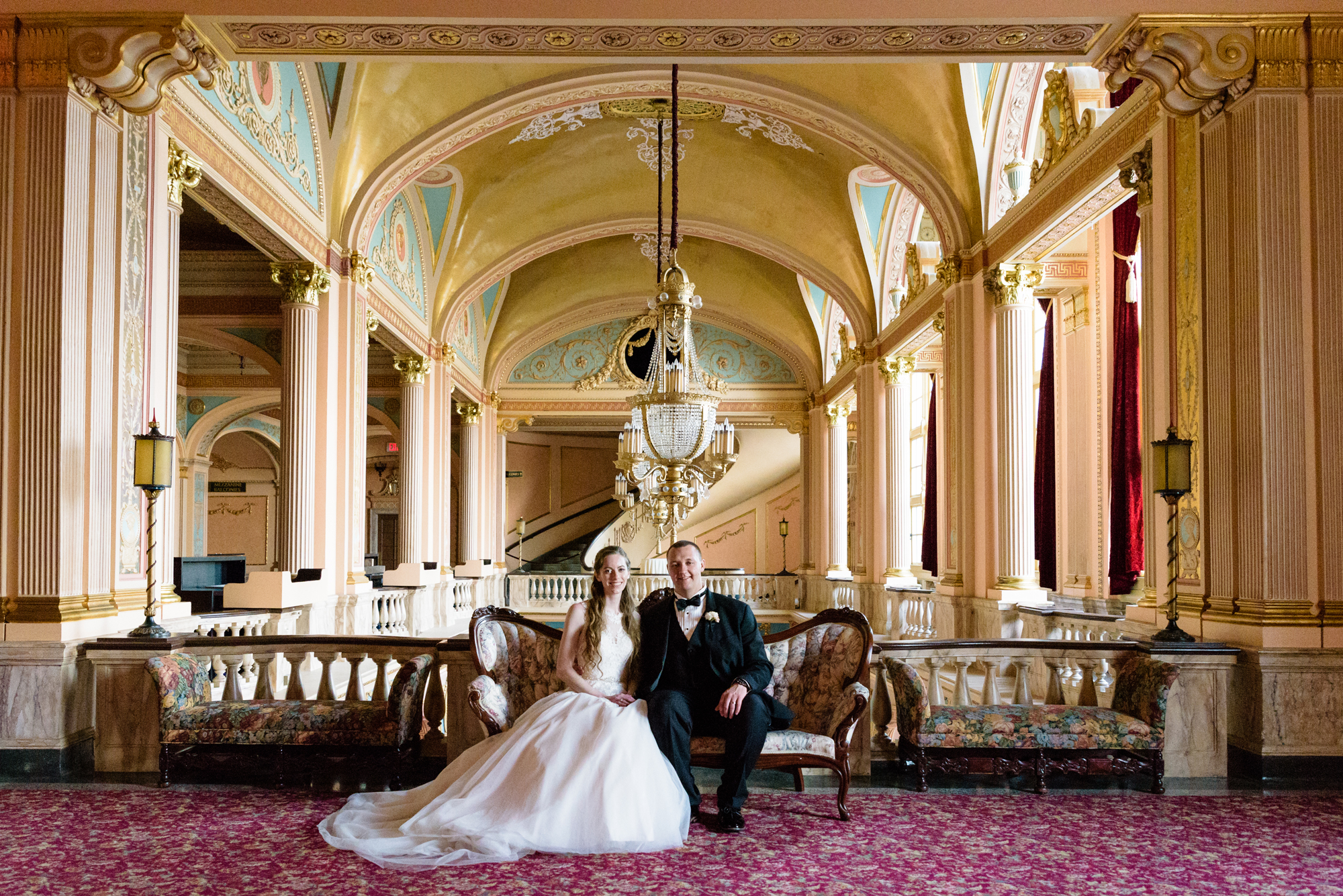 End of the night photos of the Bride & Groom at their wedding reception at the Palais Royale