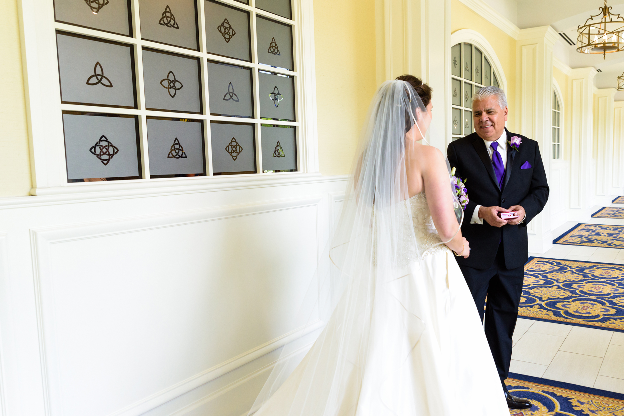 Daddy Daughter first look before a wedding ceremony at the Basilica of the Sacred Heart on the campus of the University of Notre Dame