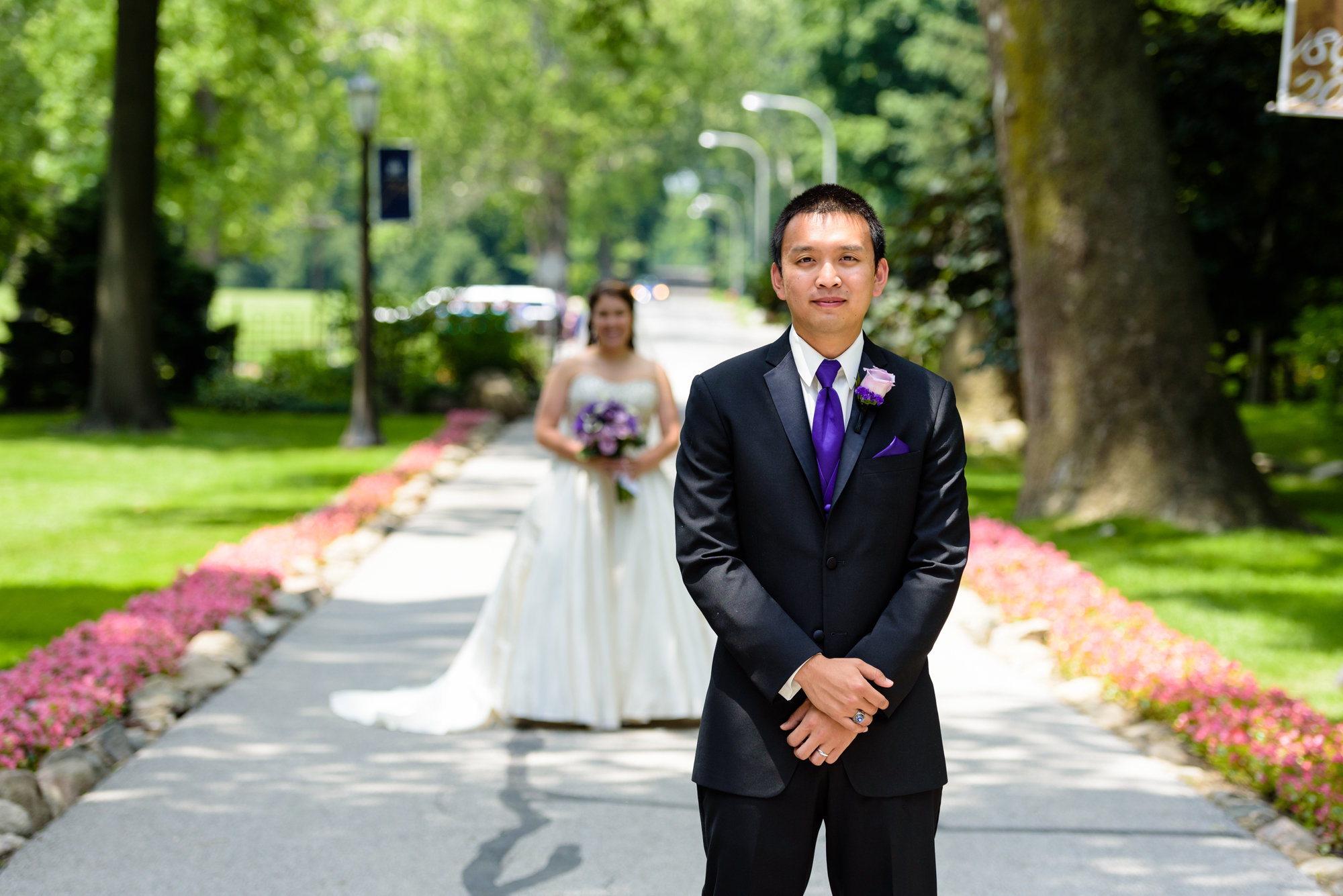 Bride & Groom first look before their wedding ceremony at the Basilica of the Sacred Heart on the campus of the University of Notre Dame