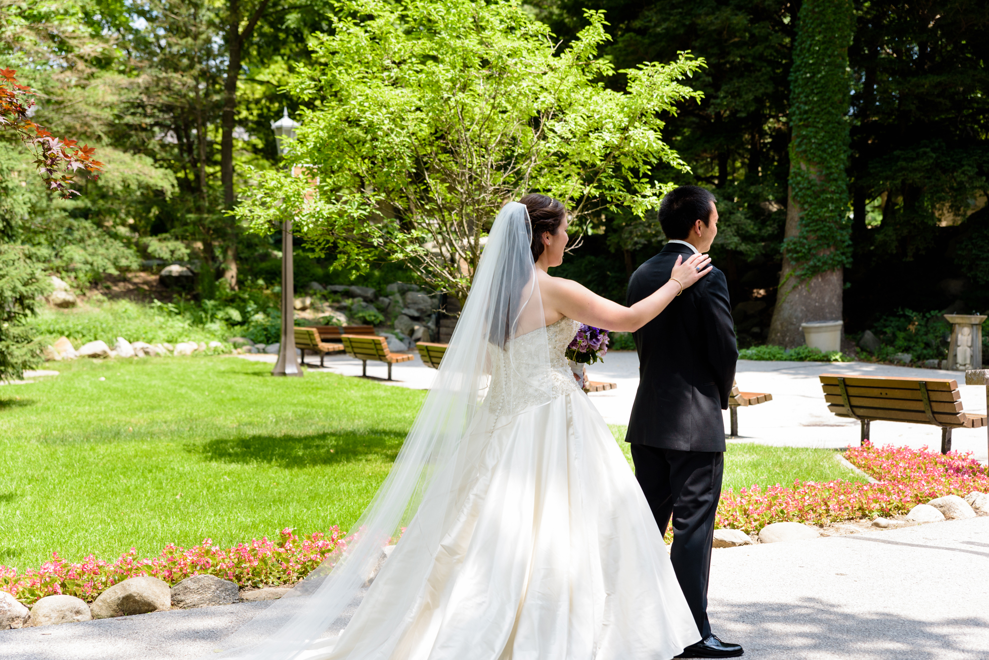 Bride & Groom first look before their wedding ceremony at the Basilica of the Sacred Heart on the campus of the University of Notre Dame