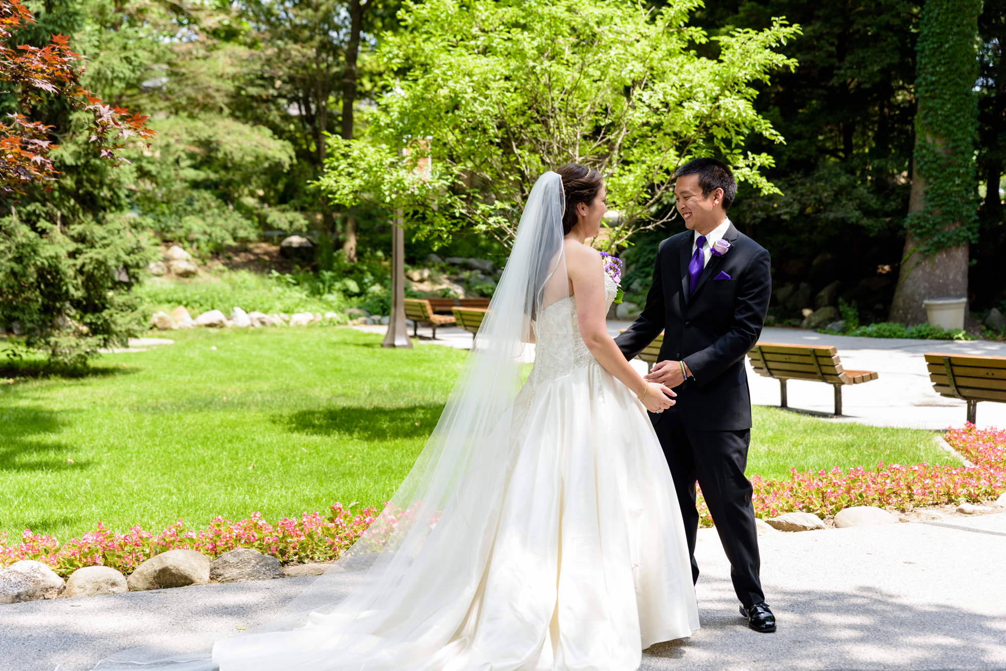 Bride & Groom first look before their wedding ceremony at the Basilica of the Sacred Heart on the campus of the University of Notre Dame