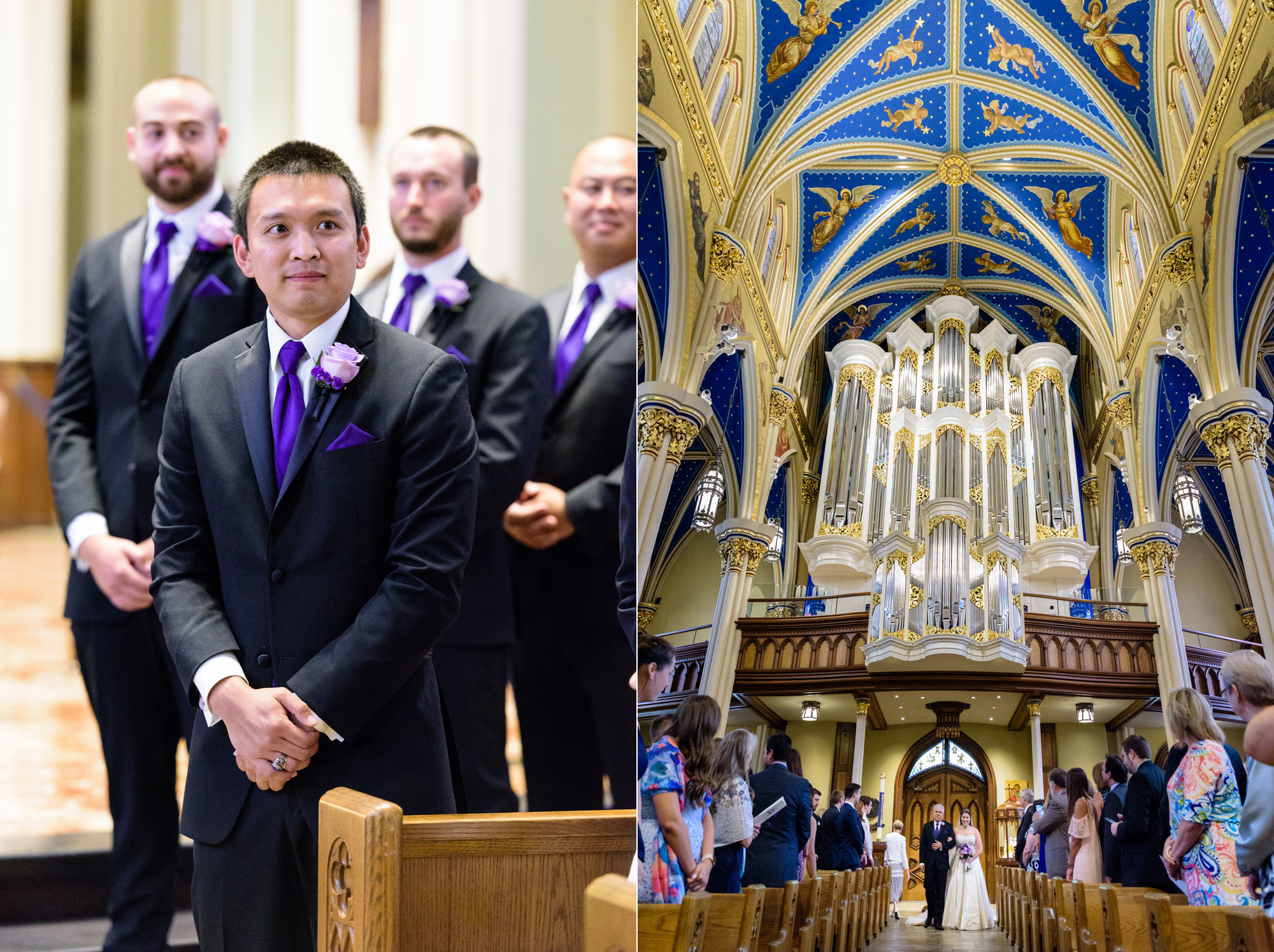 Wedding Processional at a wedding ceremony at the Basilica of the Sacred Heart on the campus of the University of Notre Dame