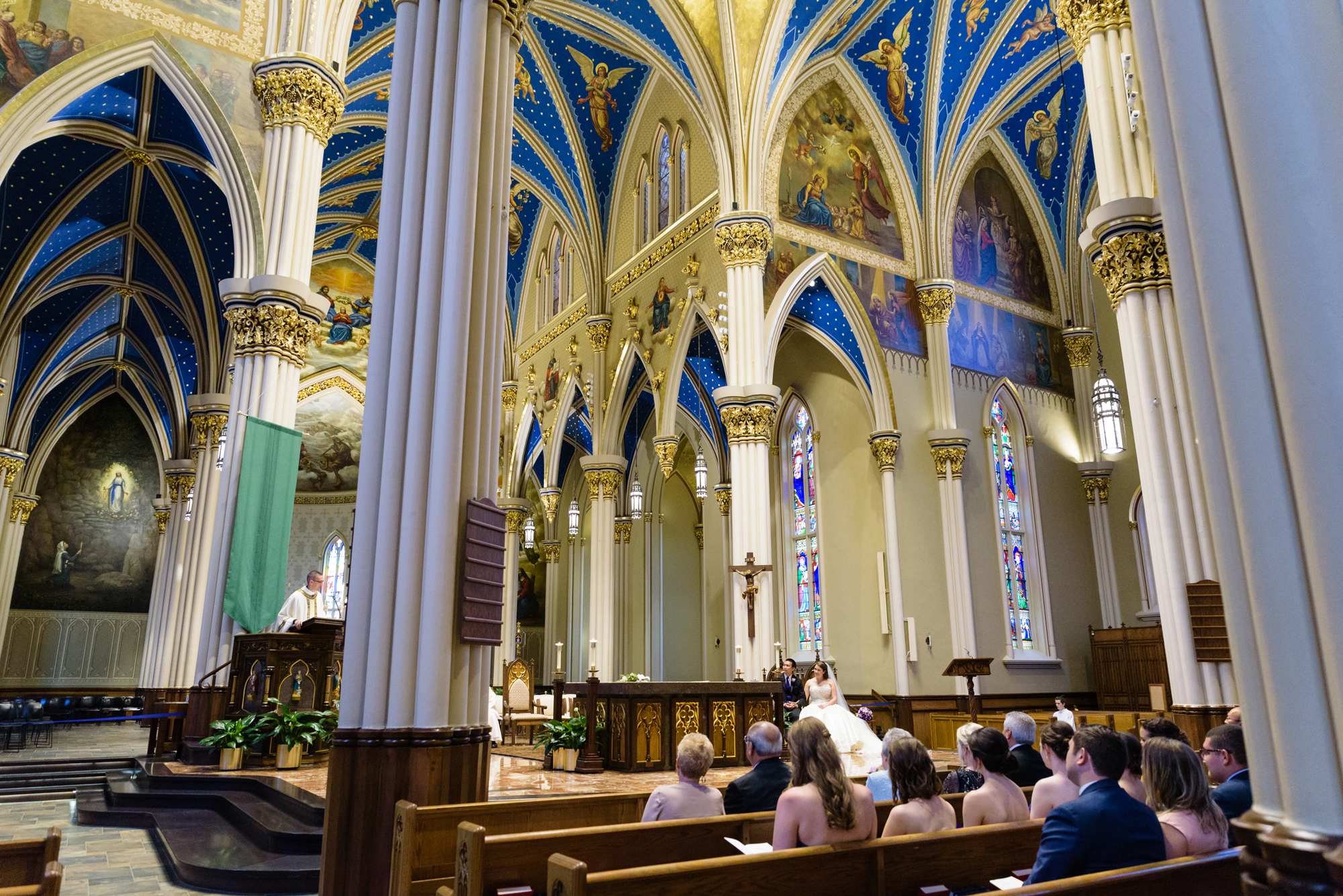 Wedding ceremony at the Basilica of the Sacred Heart on the campus of the University of Notre Dame