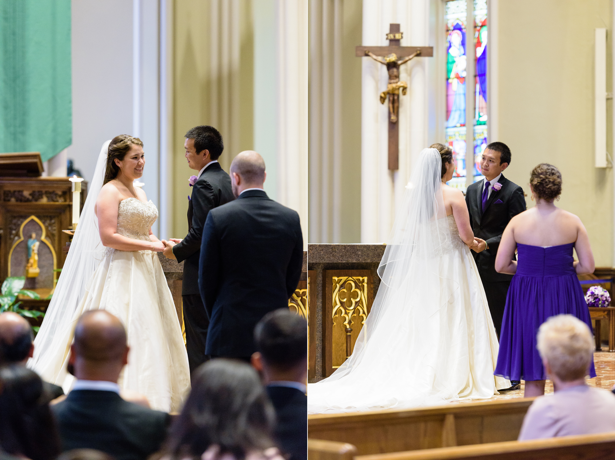 Wedding ceremony vow exchange at the Basilica of the Sacred Heart on the campus of the University of Notre Dame