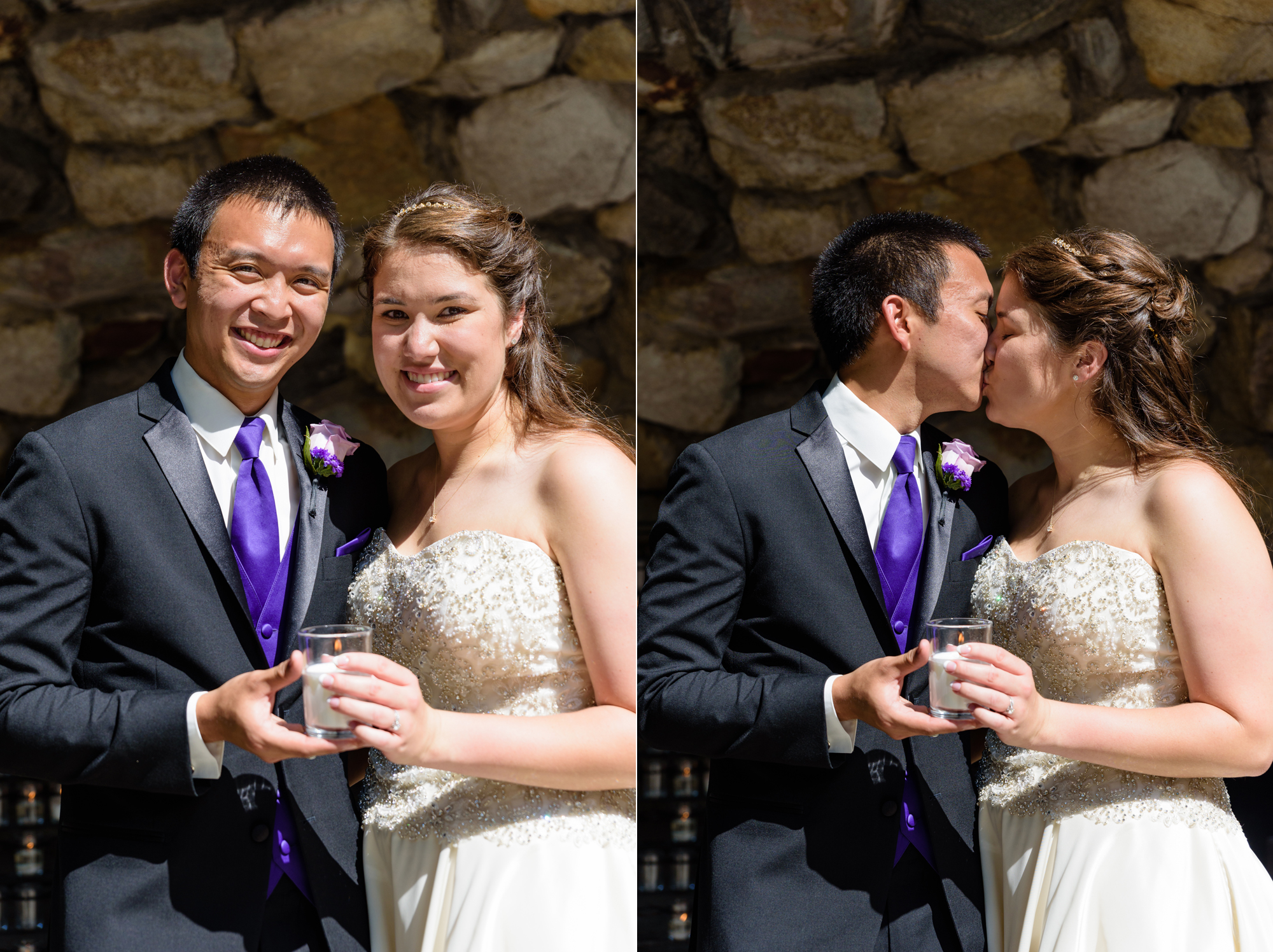 Bride & Groom at the Grotto after their wedding ceremony at the Basilica of the Sacred Heart on the campus of the University of Notre Dame