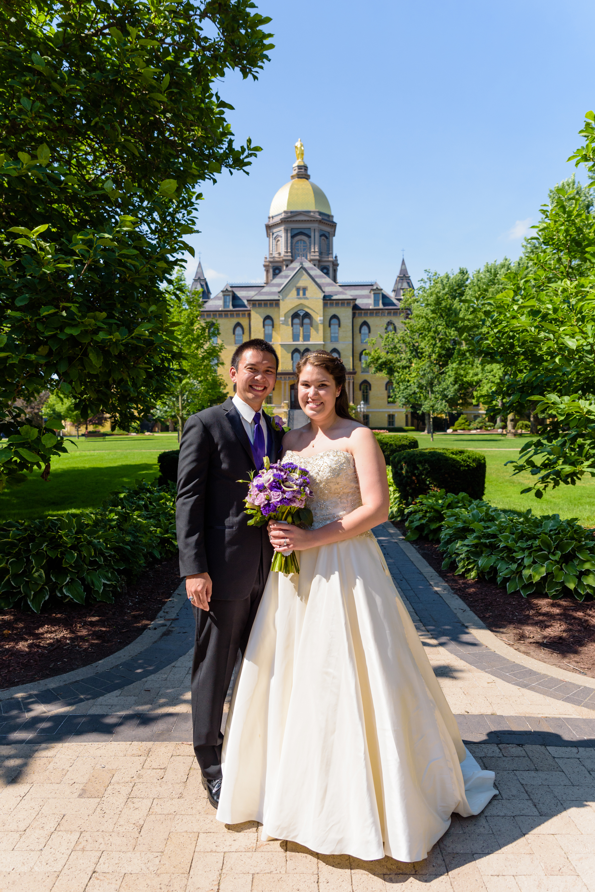 Bride & Groom at the Golden Dome after their wedding ceremony at the Basilica of the Sacred Heart on the campus of the University of Notre Dame