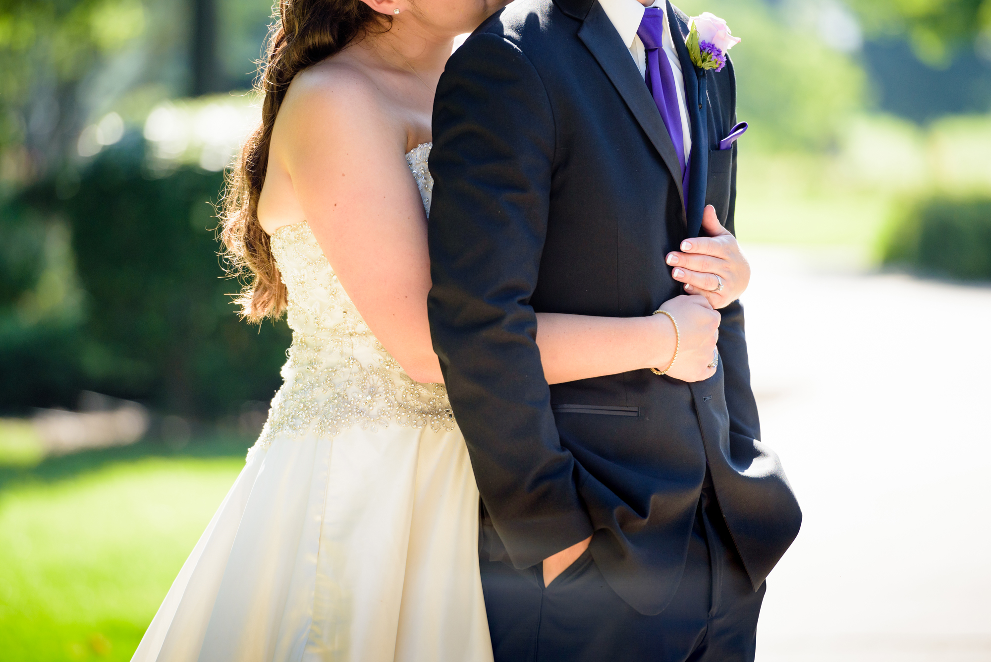 Bride & Groom on South Quad after their wedding ceremony at the Basilica of the Sacred Heart on the campus of the University of Notre Dame