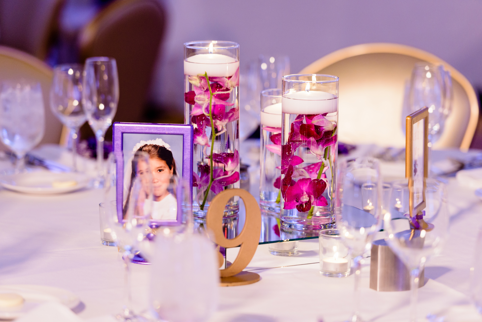 Wedding Reception centerpiece details at the Morris Inn