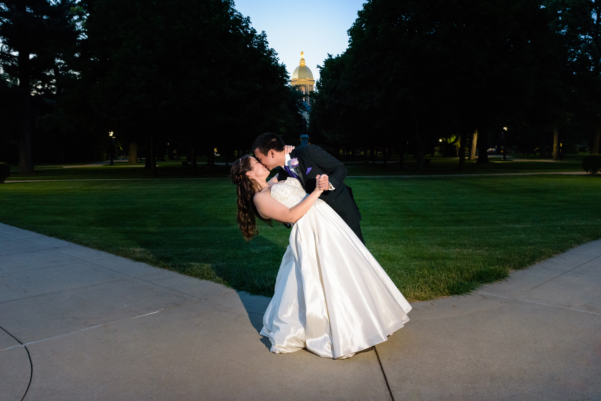 End of the Night shot with the Golden Dome at a Wedding Reception at Morris Inn