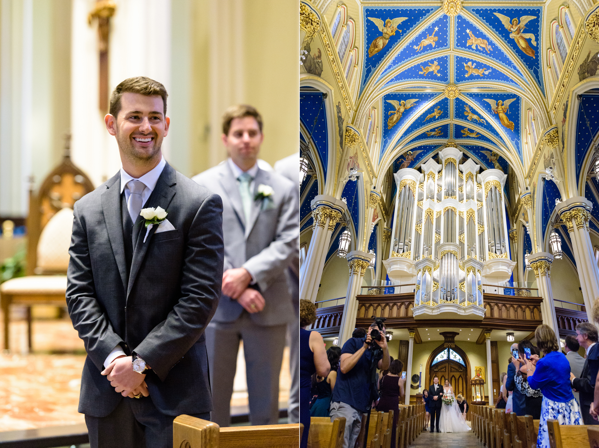 Wedding Processional at a wedding ceremony at the Basilica of the Sacred Heart on the campus of the University of Notre Dame