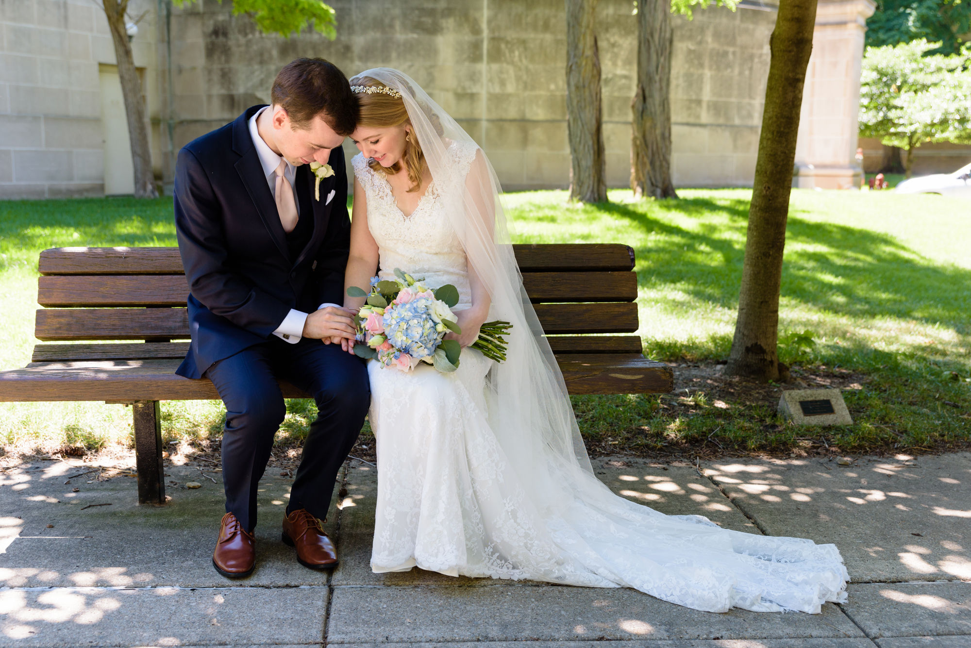 Bride & Groom first look before their wedding ceremony at the Basilica of the Sacred Heart on the campus of the University of Notre Dame