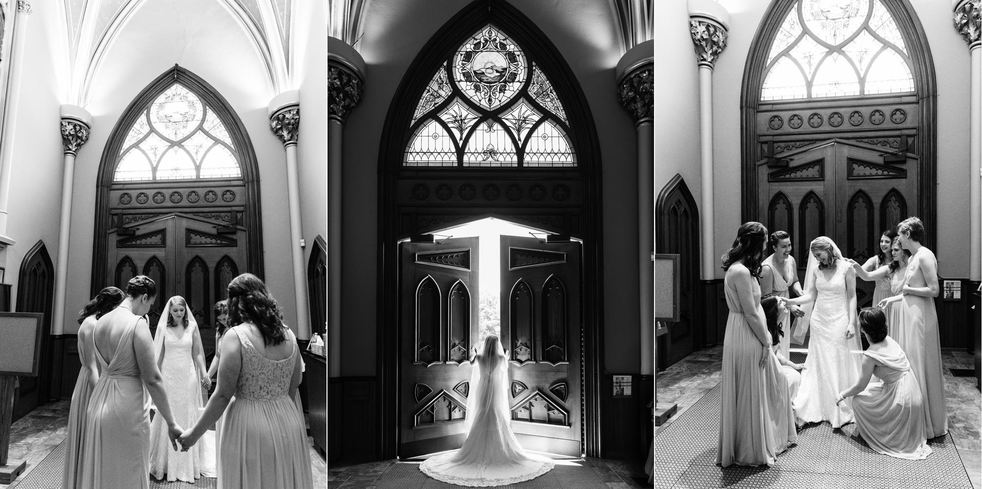 Bride before their wedding ceremony at the Basilica of the Sacred Heart on the campus of the University of Notre Dame