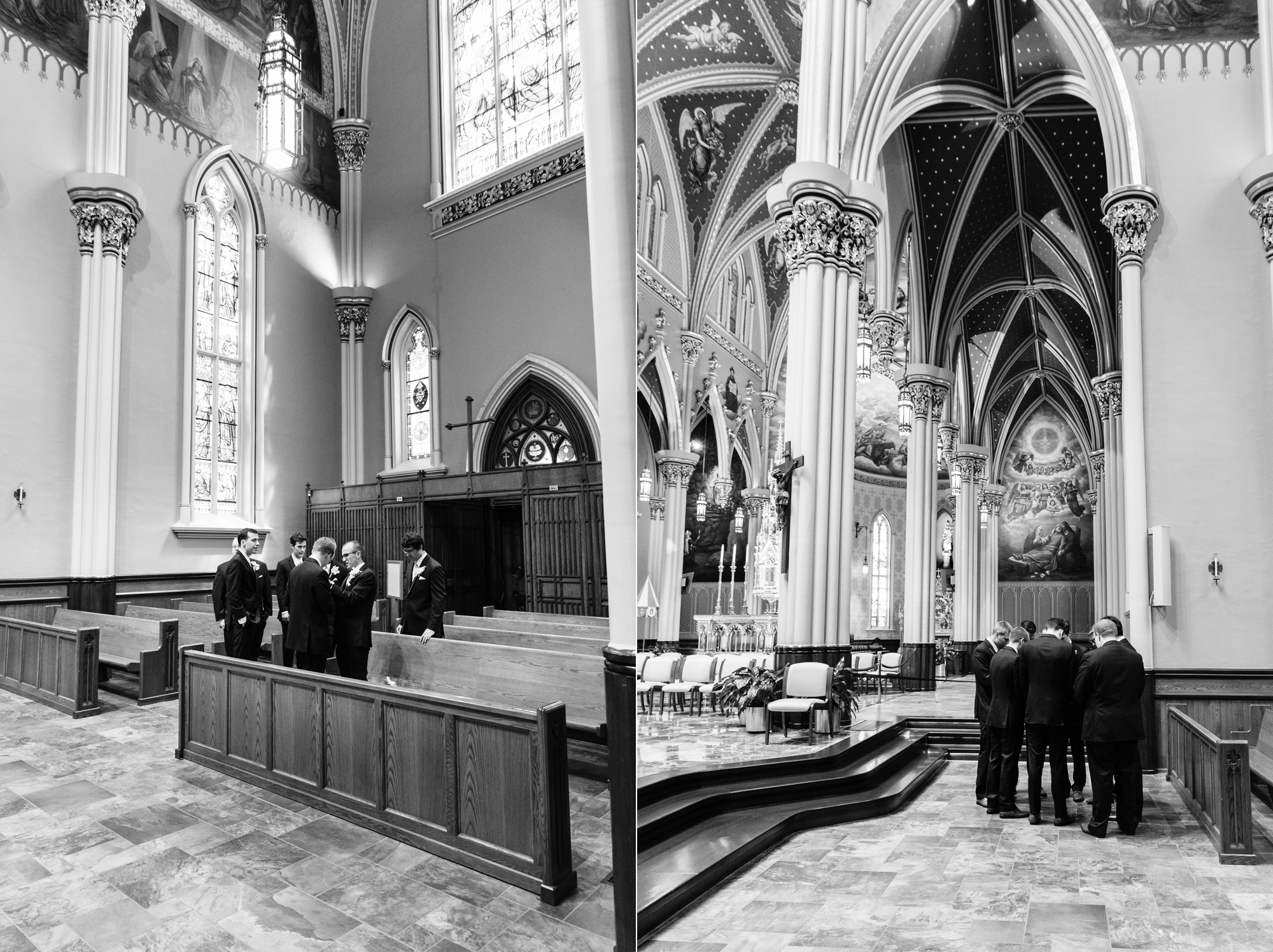 Groom before their wedding ceremony at the Basilica of the Sacred Heart on the campus of the University of Notre Dame