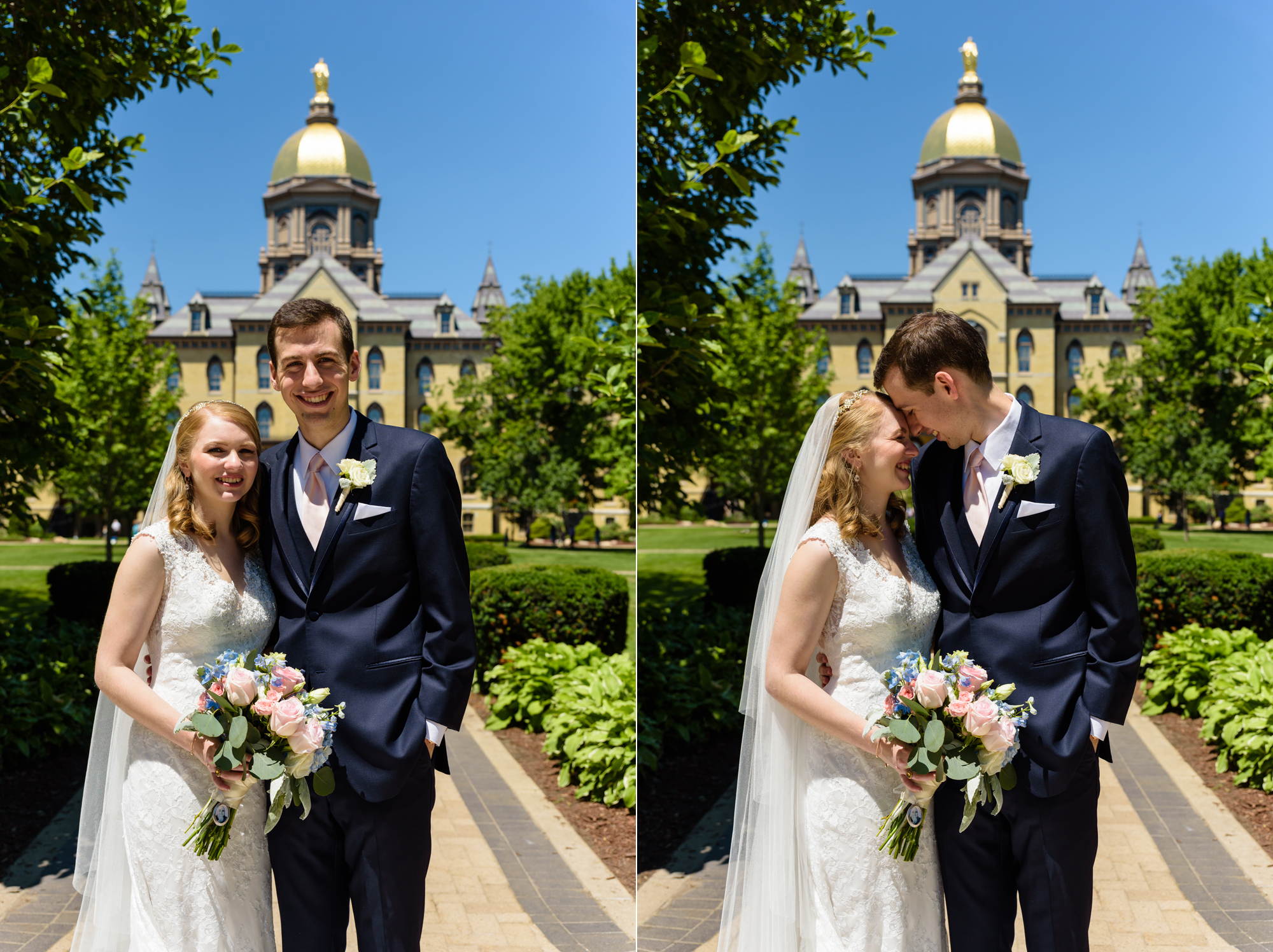 Bride & Groom at the Golden Dome after their wedding ceremony at the Basilica of the Sacred Heart on the campus of the University of Notre Dame