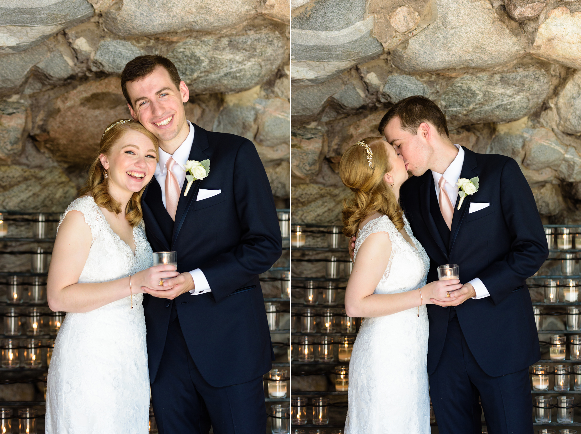 Bride & Groom at the Grotto after their wedding ceremony at the Basilica of the Sacred Heart on the campus of the University of Notre Dame