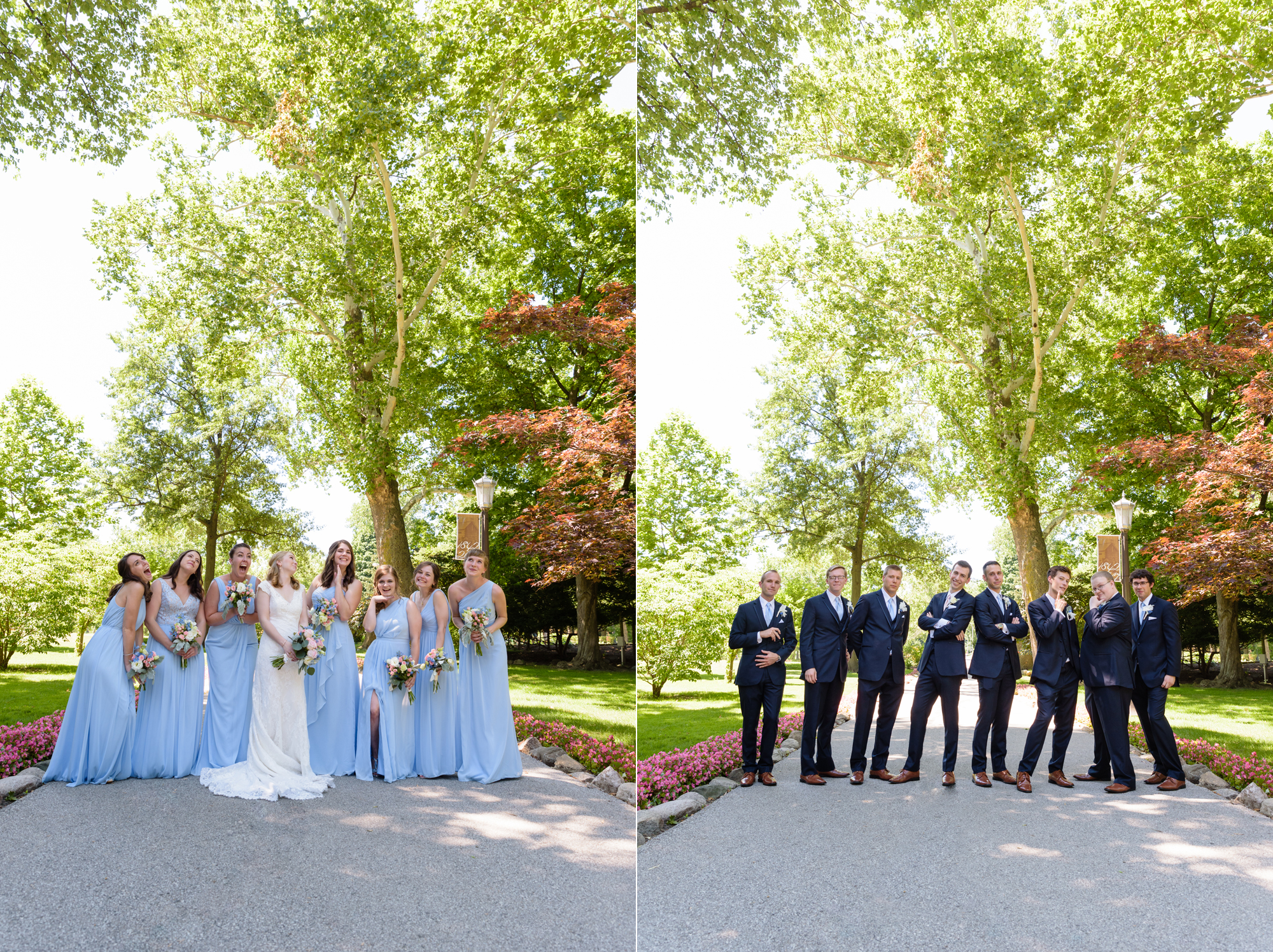 Bridal Party at the Grotto after a wedding ceremony at the Basilica of the Sacred Heart on the campus of the University of Notre Dame