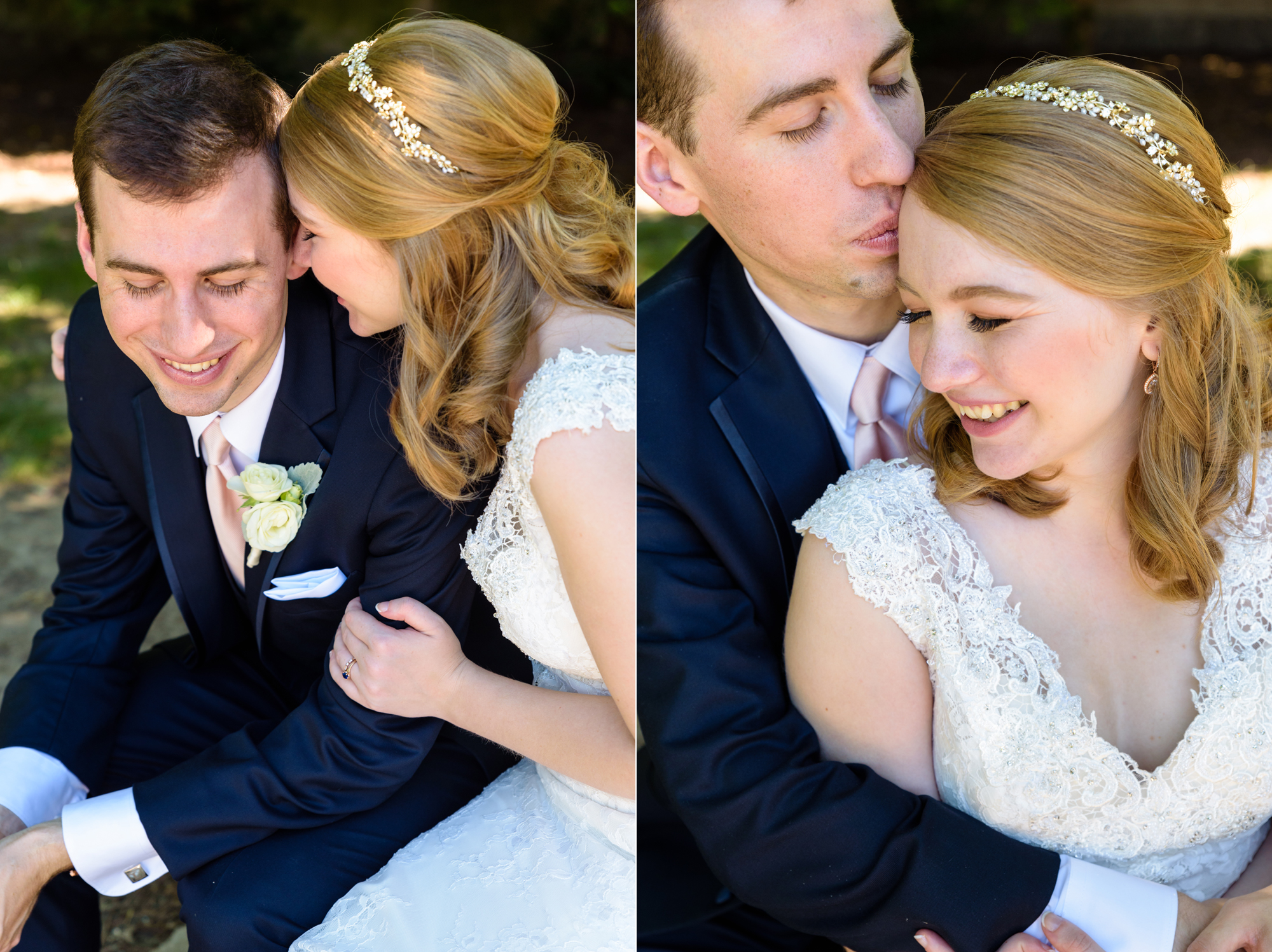 Bride & Groom on South Quad after their wedding ceremony at the Basilica of the Sacred Heart on the campus of the University of Notre Dame