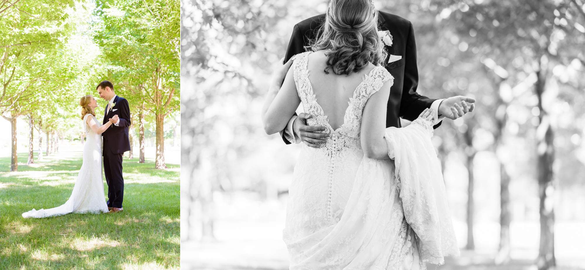 Bride & Groom on Irish Green after their wedding ceremony at the Basilica of the Sacred Heart on the campus of the University of Notre Dame