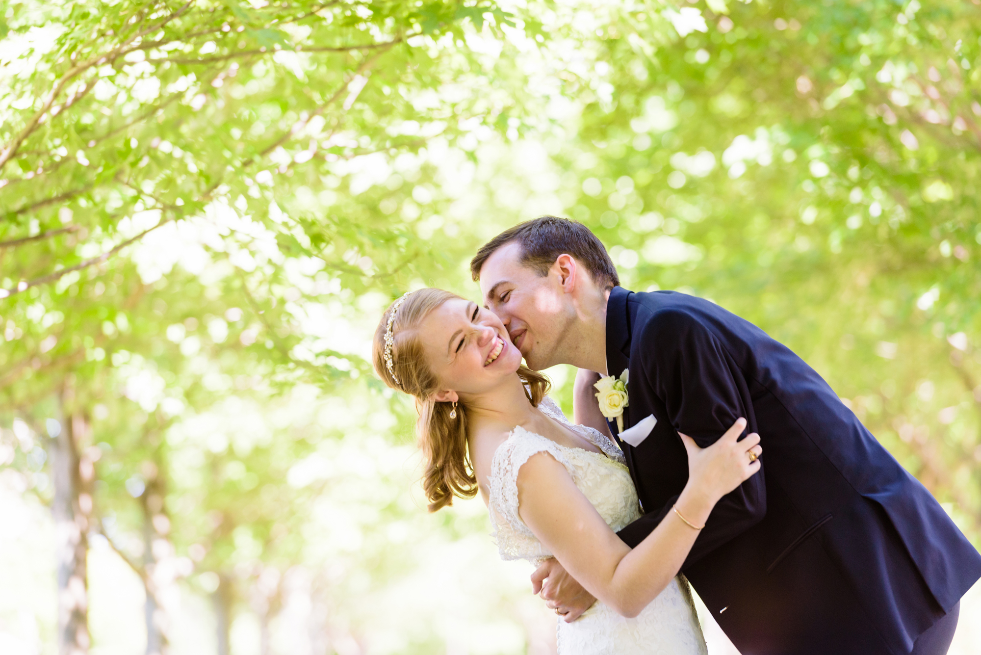 Bride & Groom on Irish Green after their wedding ceremony at the Basilica of the Sacred Heart on the campus of the University of Notre Dame