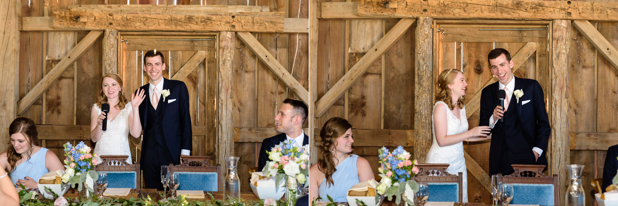 Bride & Groom Welcome Toast at a Wedding Reception at Blissful Barn