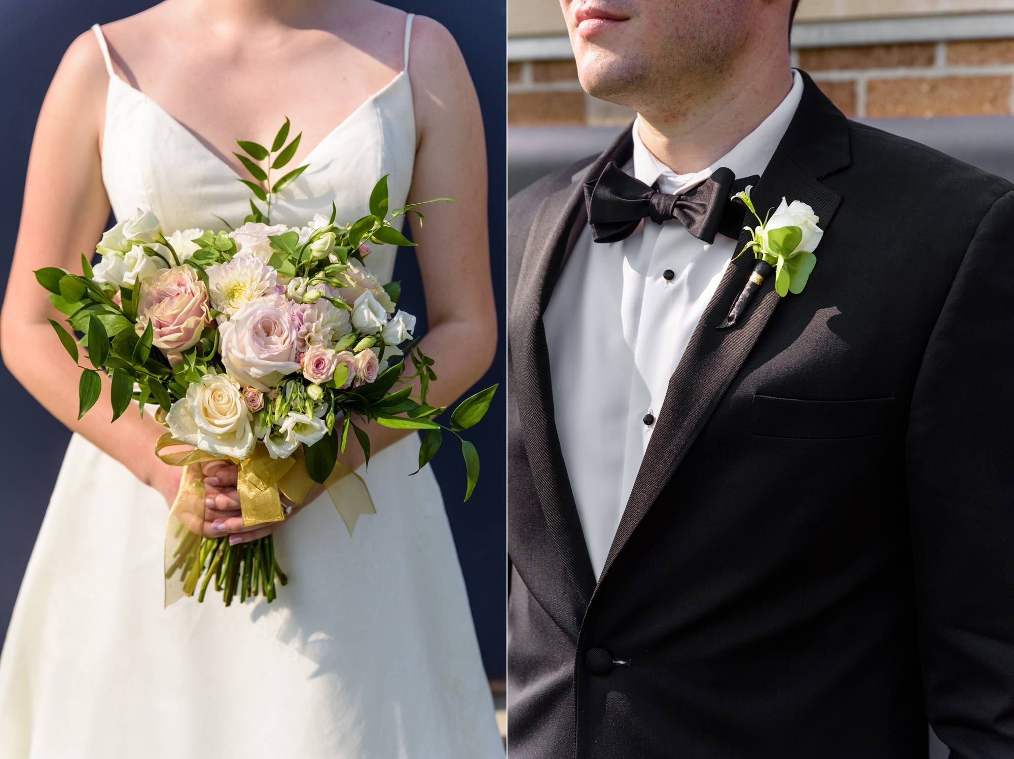 Bride's bouquet & Groom's boutonnieres by Always N Bloom for a wedding at the Basilica of the Sacred Heart on the campus of the University of Notre Dame