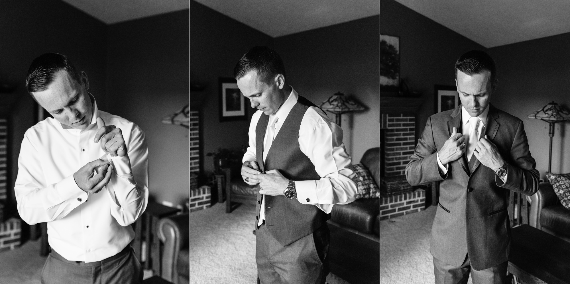 Groom getting ready for his wedding ceremony at the Armory