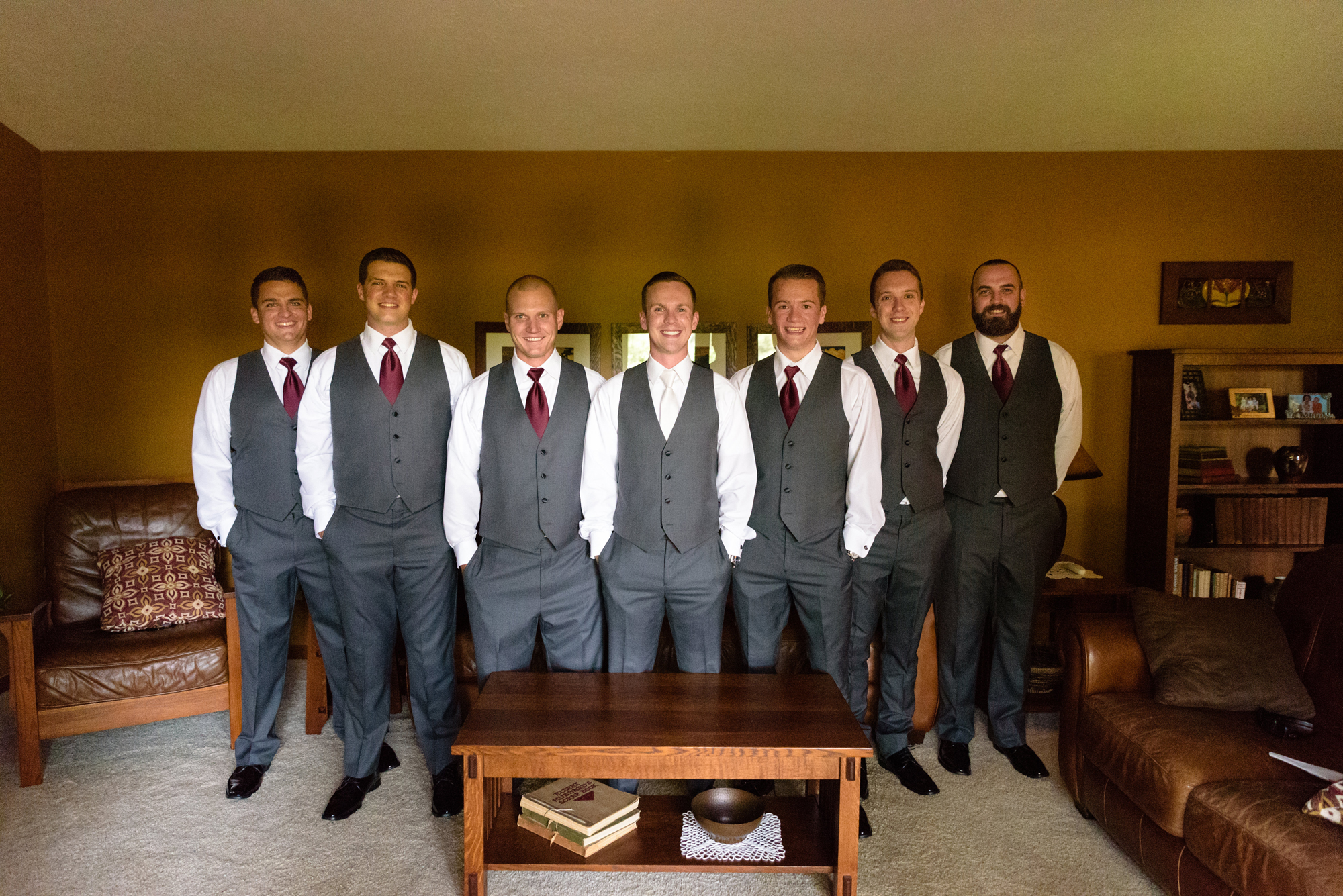 Groomsmen before a wedding ceremony at the Armory