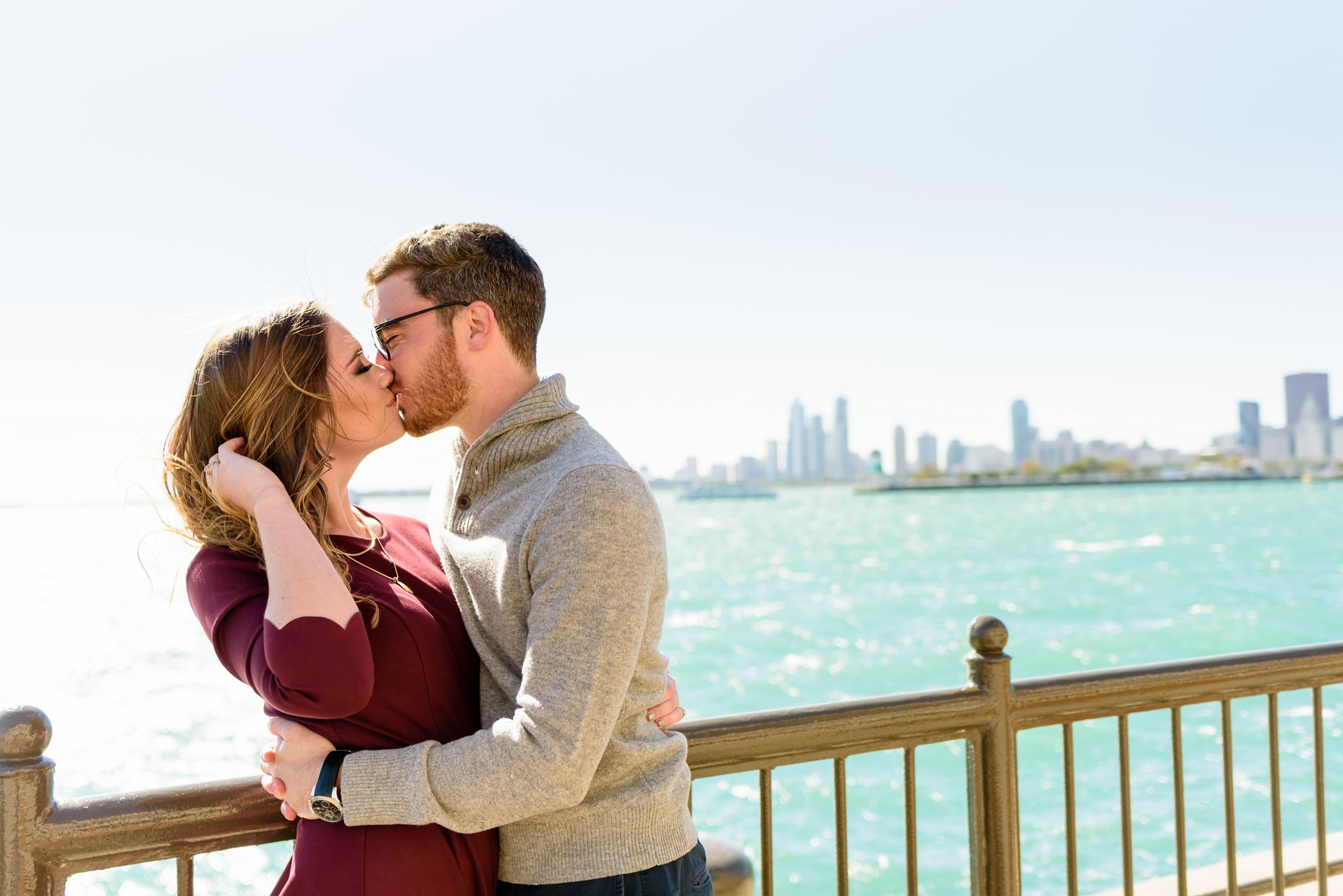 Engaged couple at navy pier in Chicago