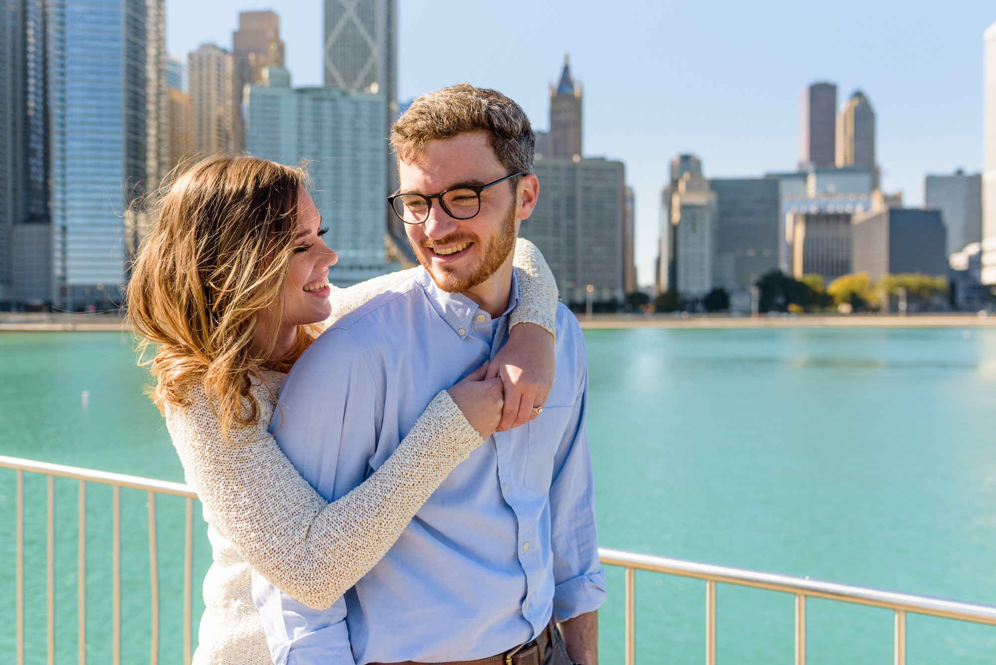 Engaged couple at Olive Park in Chicago