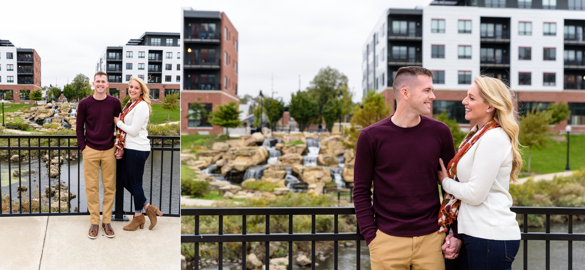 Engaged couple at Helms Park in Champaign, IL