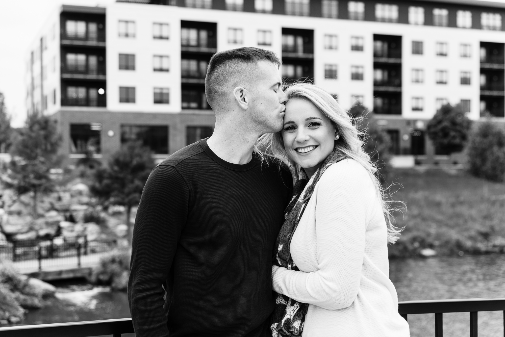 Engaged couple at Helms Park in Champaign, IL