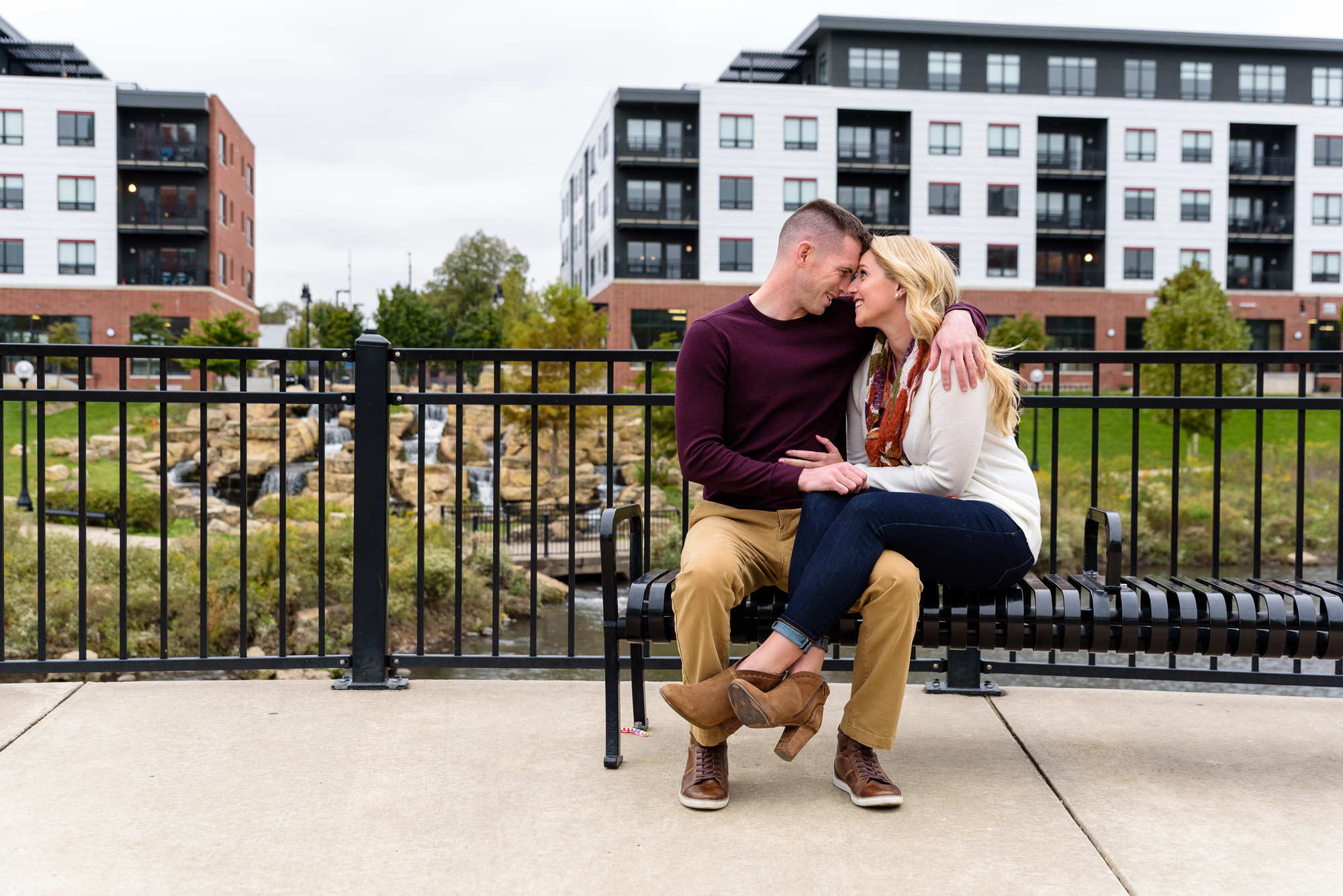 Engaged couple at Helms Park in Champaign, IL