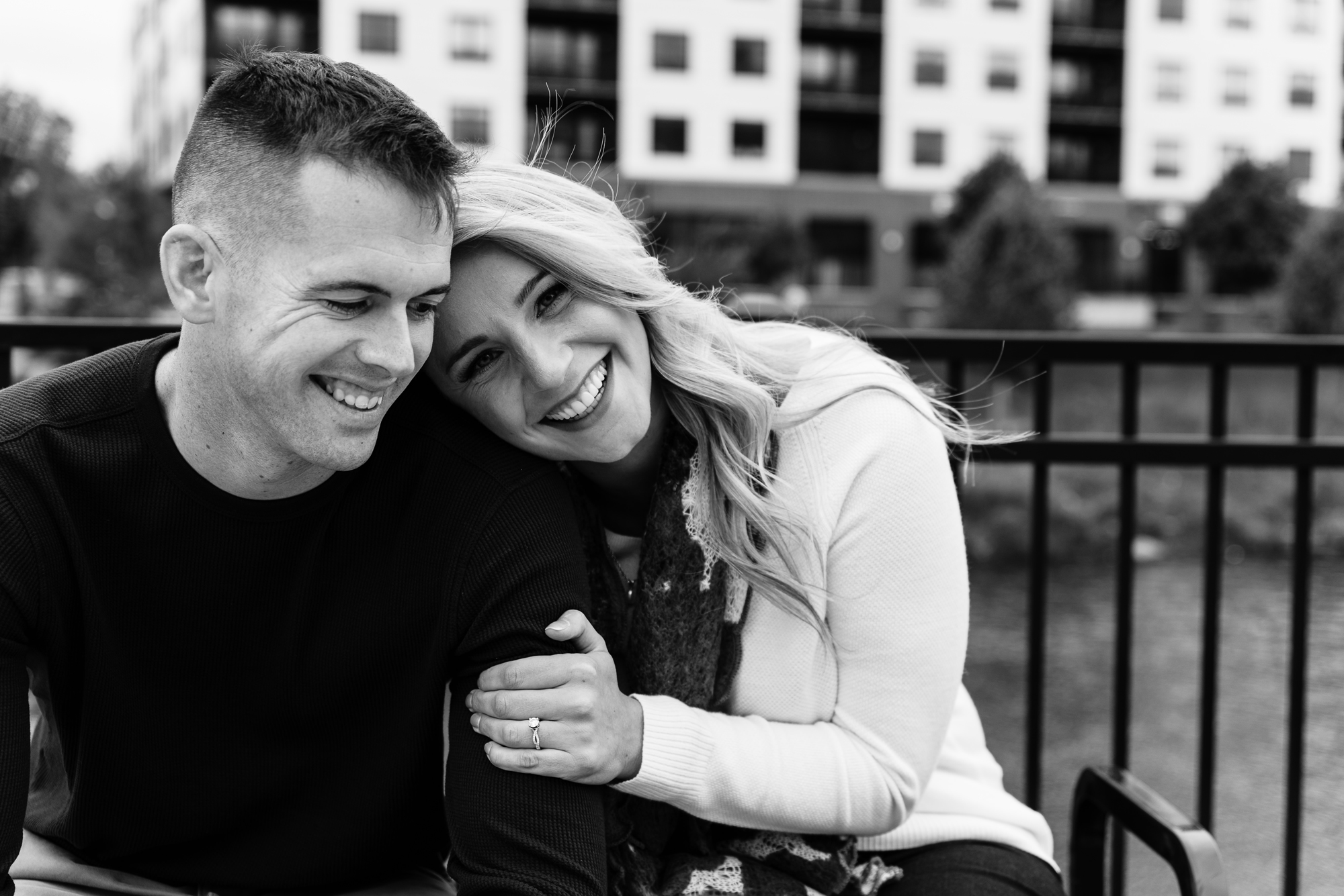 Engaged couple at Helms Park in Champaign, IL